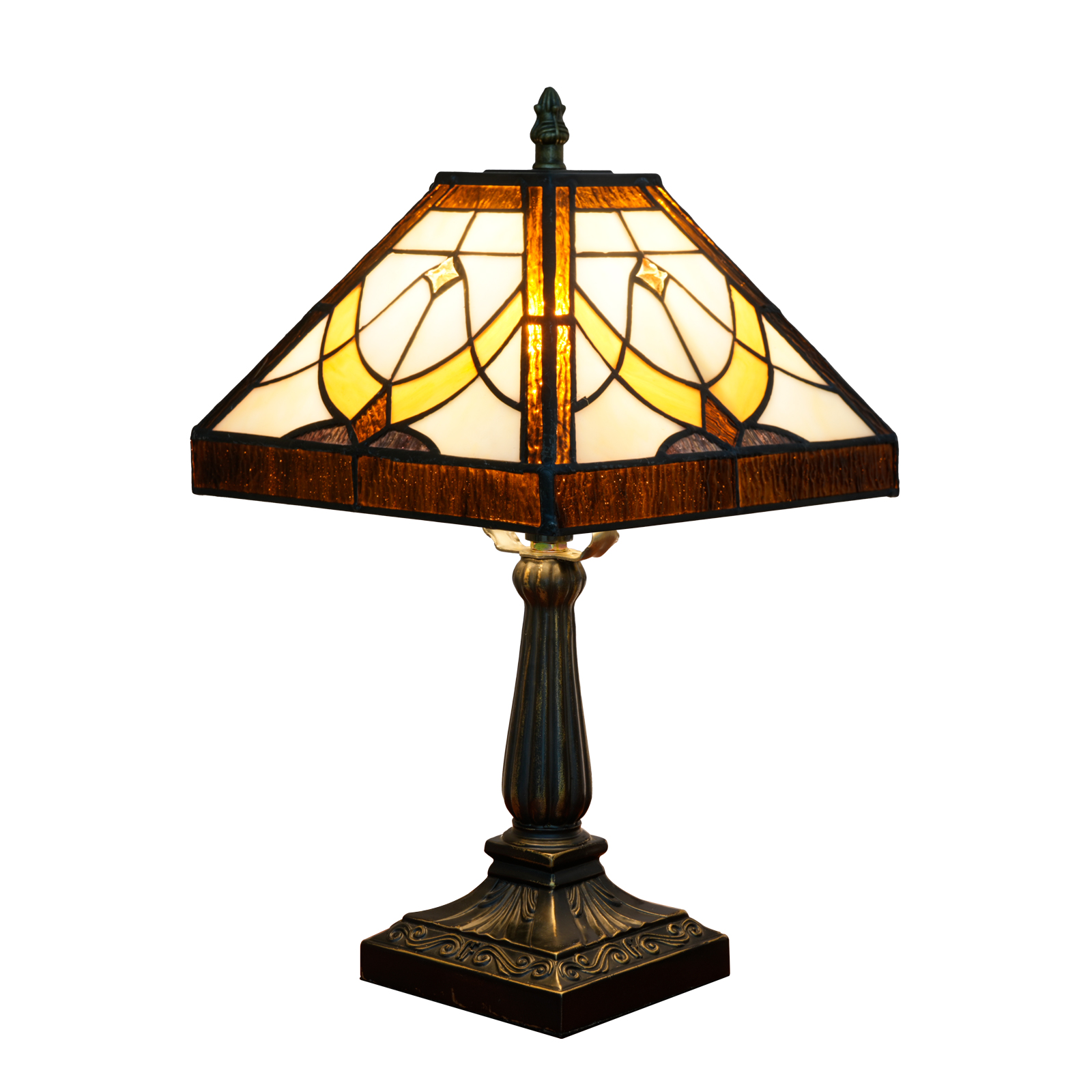 Blivuself Tiffany Table Lamp Tea-Colored Square Stained Glass Lamp Warm Light Warm Atmosphere Bedside Lamp Suitable For Bedroom Dormitory Dining Room And Other Tiffany Style Retro Home Decoration (8 Inches, Ofu1337)
