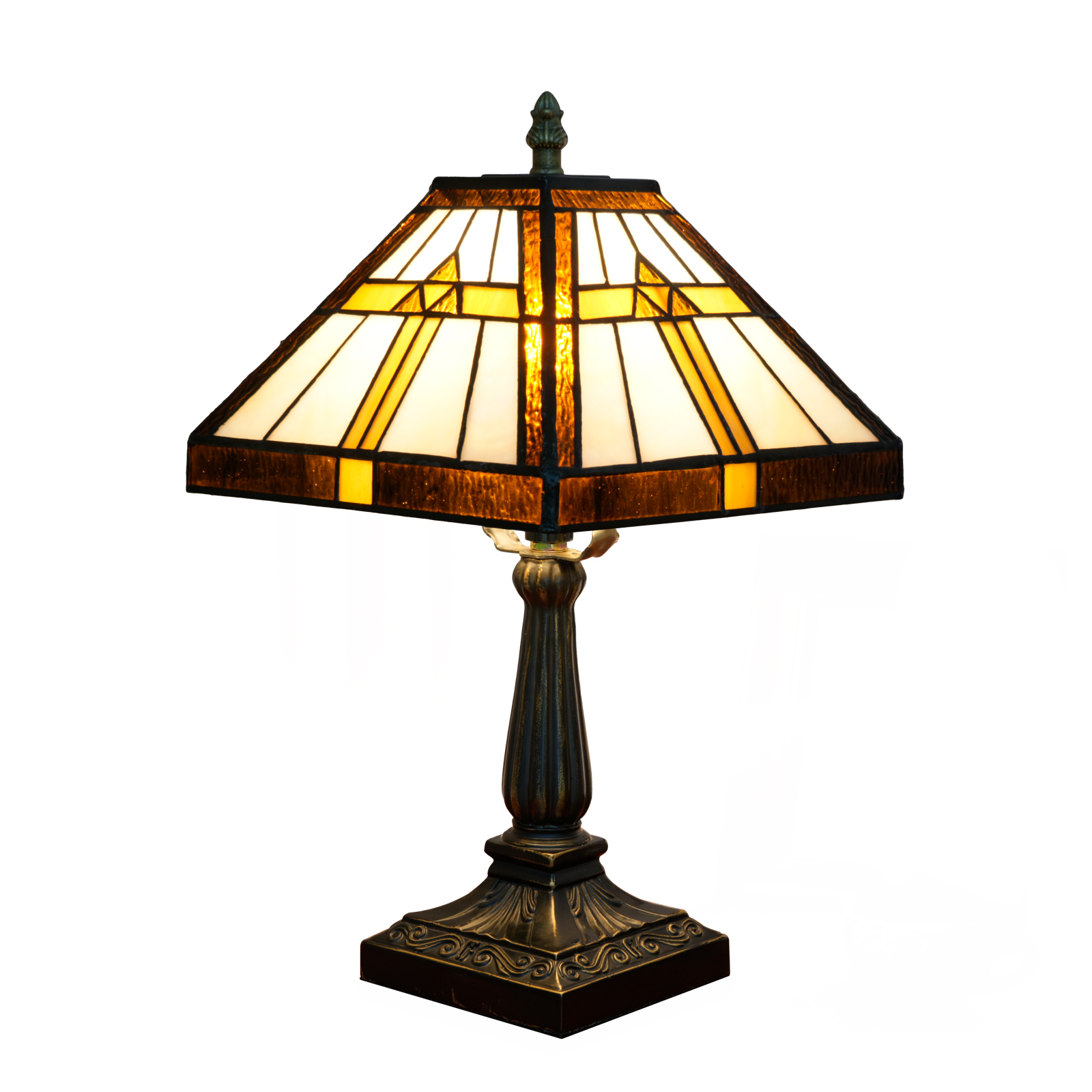 Blivuself Tiffany Brown Square Table Lamp Stained Glass Lamp Warm Light Warm Atmosphere Bed Lamp Fit Bedroom Dormitory Dining Room Living Room Tiffany Style Retro Home Decoration (8 Inches, OFU1338)