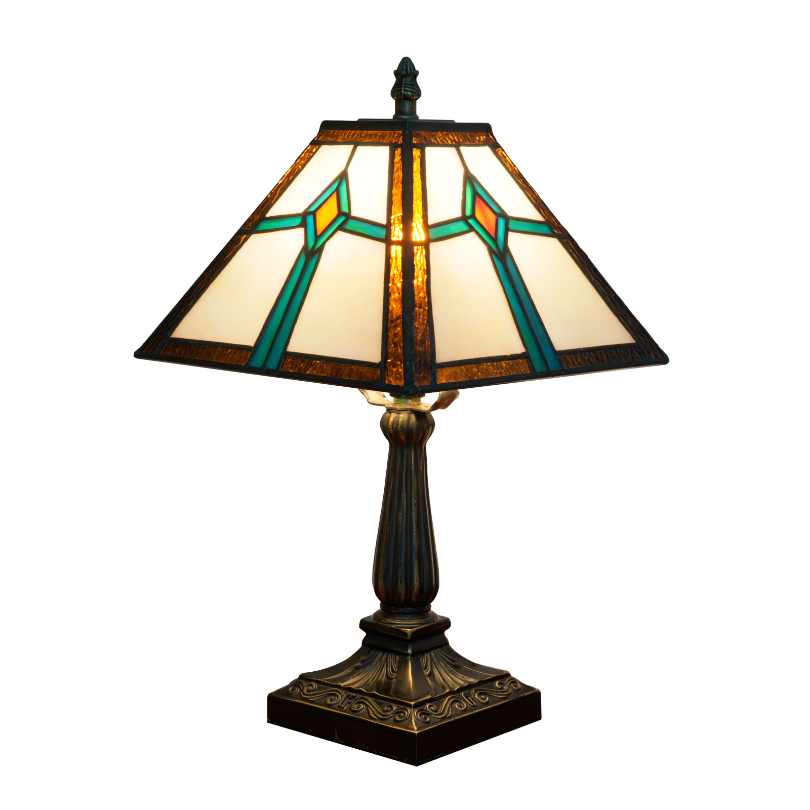 Blibuself Tiffany Tea Green Square Table Lamp Stained Glass Lamp Warm Light Warm Atmosphere Bed Lamp Fit Bedroom Dormitory Dining Room Living Room And Other Tiffany Style Retro Home Decor (8 Inches, Ofu1339)