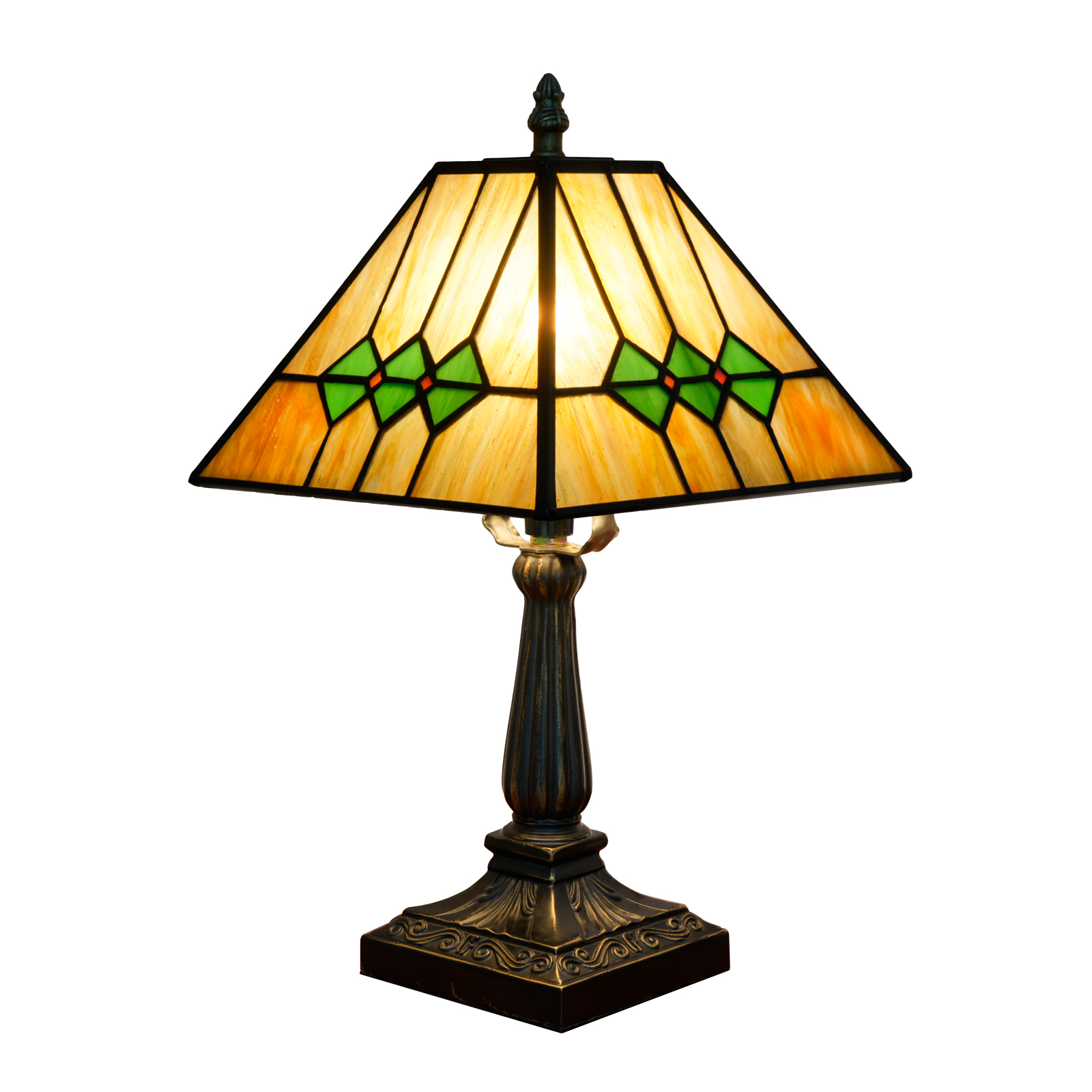 Blivuself Tiffany Green And Yellow Square Table Lamp Stained Glass Lamp Warm Light Warm Atmosphere Bed Lamp Fit Bedroom Dormitory Dining Room Living Room Tiffany Style Retro Home Decoration (8 Inches, OFU1340)