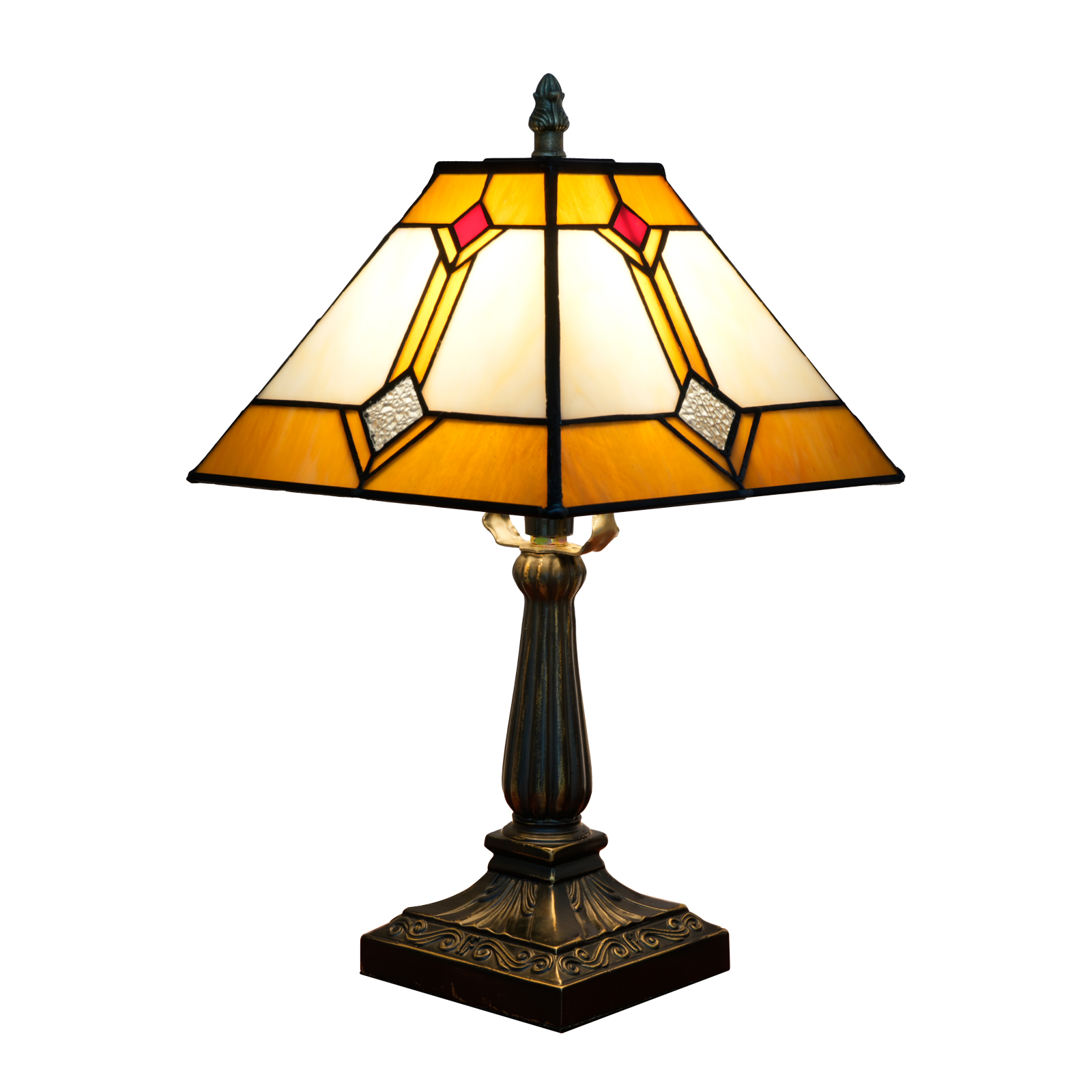 Blivuself Tiffany Red Square Table Lamp Stained Glass Lamp Warm Light Warm Atmosphere Bed Lamp Fit Bedroom Dormitory Dining Room Living Room And Other Tiffany Style Retro Home Decoration (8 Inches, OFU1341)