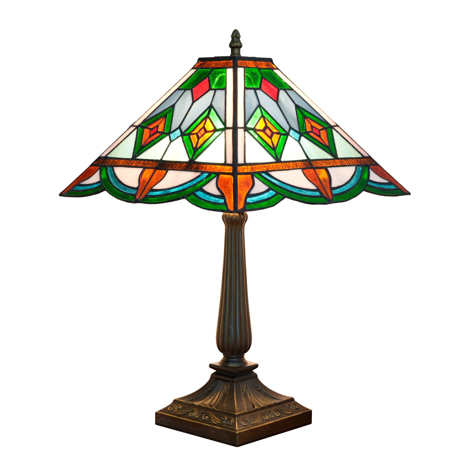 Blivuself Tiffany 16 Inch Red Green Diamond Square Table Lamp Stained Glass Lamp Warm Light Warm Atmosphere Bed Lamp Adapts Bedroom Dormitory Dining Room Living Room Tiffany Style Retro Home Decoration (Oft1360)