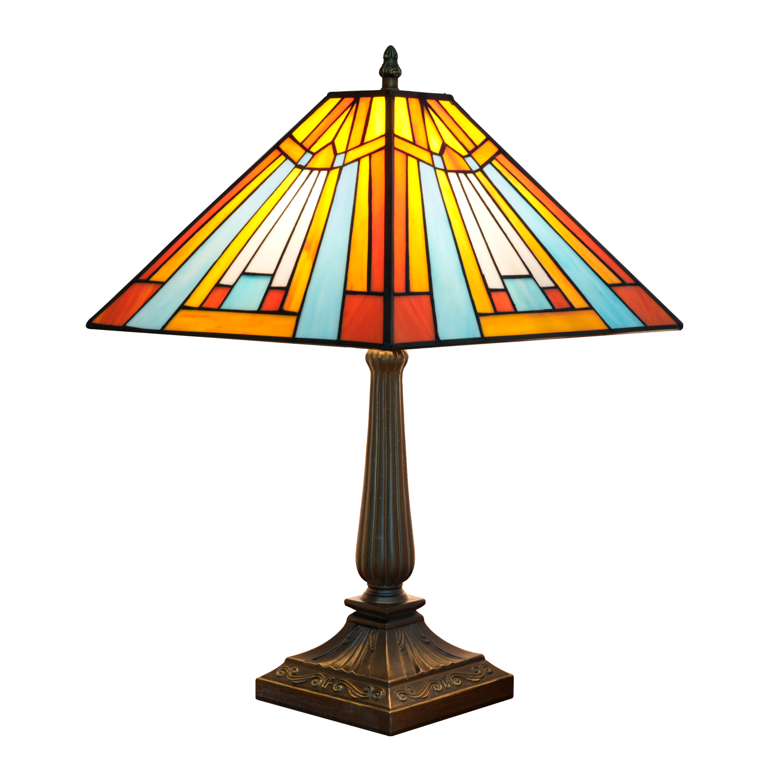 Blivuself Tiffany 16 Inches Colored Striped Square Table Lamp Stained Glass Lamp Warm Light Warm Atmosphere Bedside Lamp Suitable For Bedroom, Dormitory, Dining Room And Other Tiffany Style Retro Home Decoration (OFT1361)