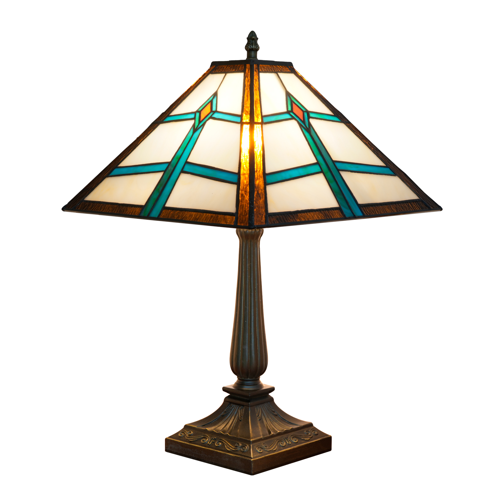 Blivuself Tiffany 16 Inches Tea Green Square Lamp Stained Glass Lamp Warm Light Sweet Atmosphere Bedside Lamp Adapter Bedroom Dorm Dining Room Sitting Room Such As Tiffany Style Restoring Ancient Ways Home Decoration (OFT1362)