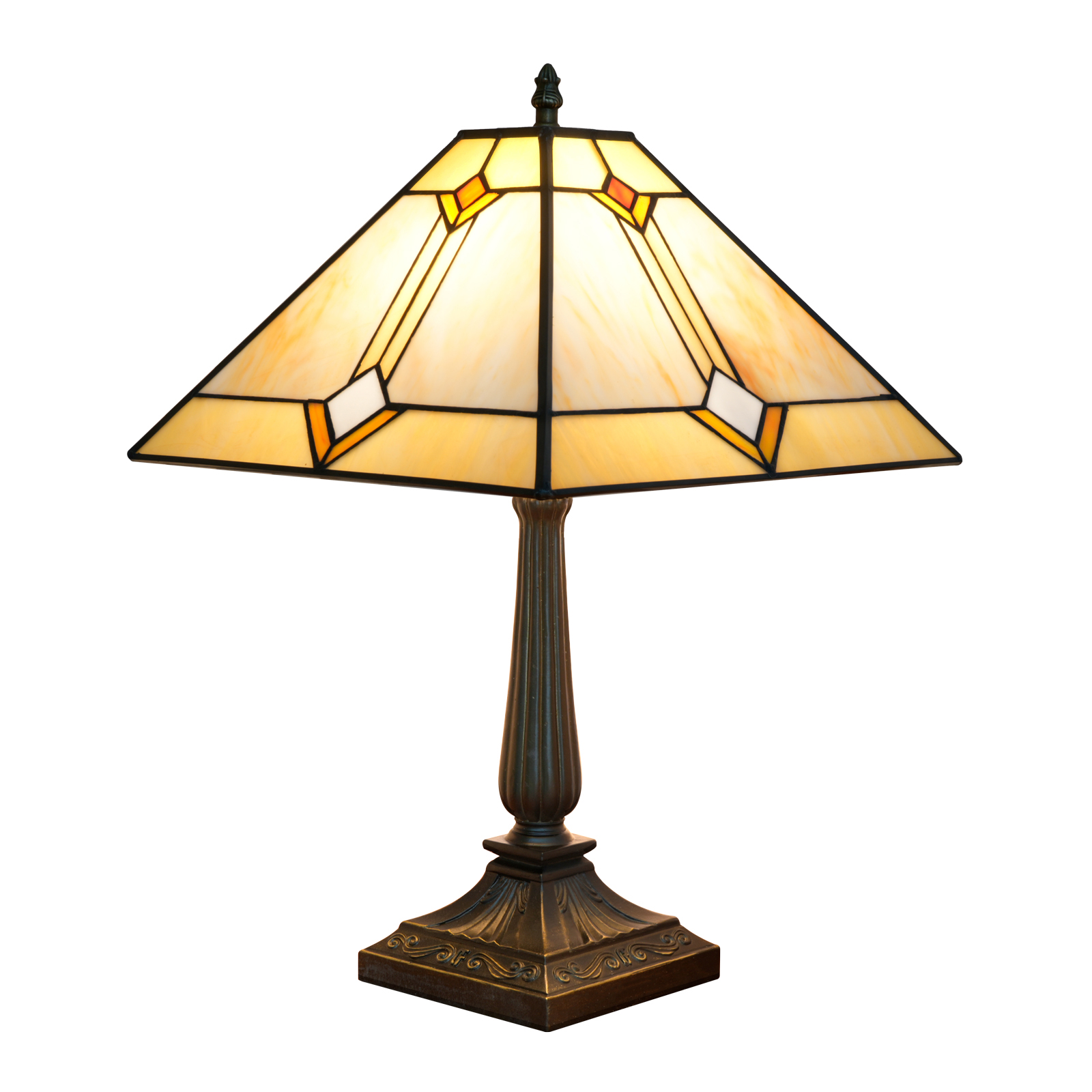 Blivuself Tiffany 16 Inches Warm Yellow Square Lamp Stained Glass Lamp Warm Light Sweet Atmosphere Bedside Lamp Adapter Bedroom Dorm Dining Room Sitting Room Such As Tiffany Style Restoring Ancient Ways Home Decoration (OFT1363)