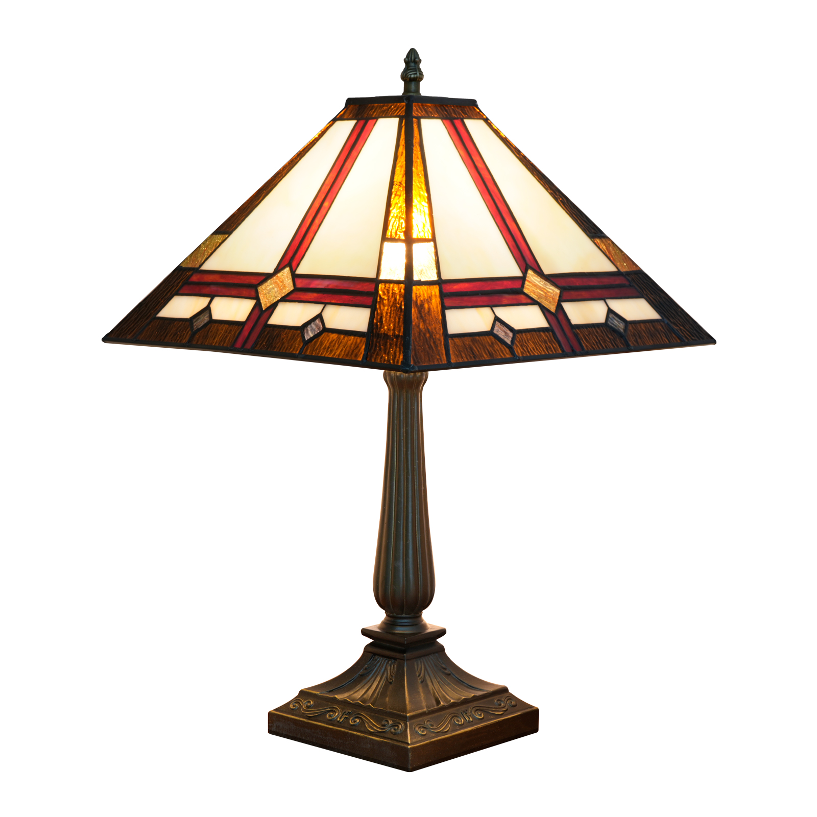 Blivuself Tiffany Style Lamp 16 Inches 83g Tea-Colored Lines Square Warm Atmosphere To Create Bedside Lamp Manual Stained Glass Table Lamp Suitable For Bedroom Dining Room Study Living Room Office And Other Home Decorations OFT1365
