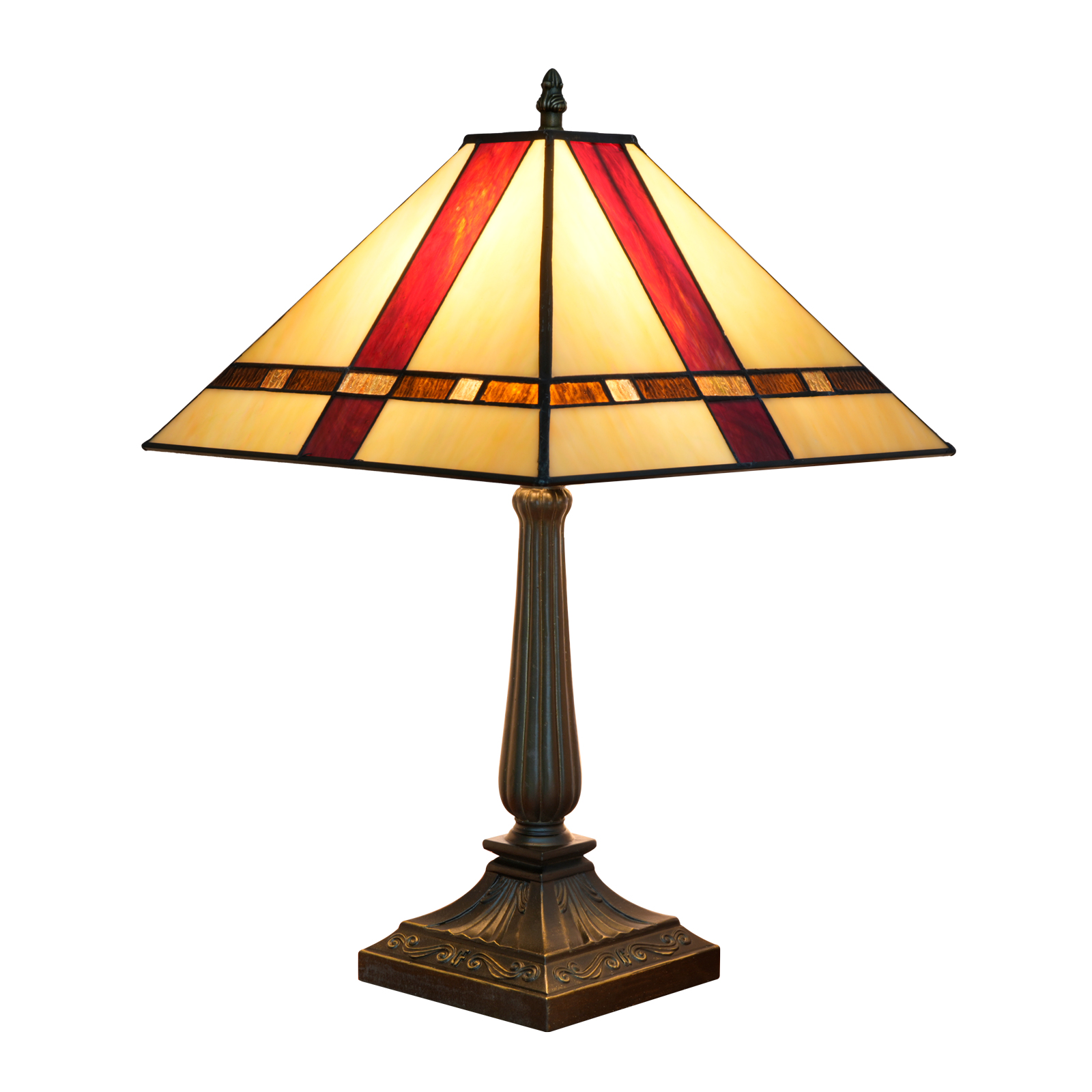 Blivuself Tiffany Style Lamp 16 Inch Brown Red Lines Square Warm Atmosphere To Create A Bedside Lamp Handmade Stained Glass Table Lamp For Bedroom Dining Room Study Living Room Office And Other Home Decoration OFT1366