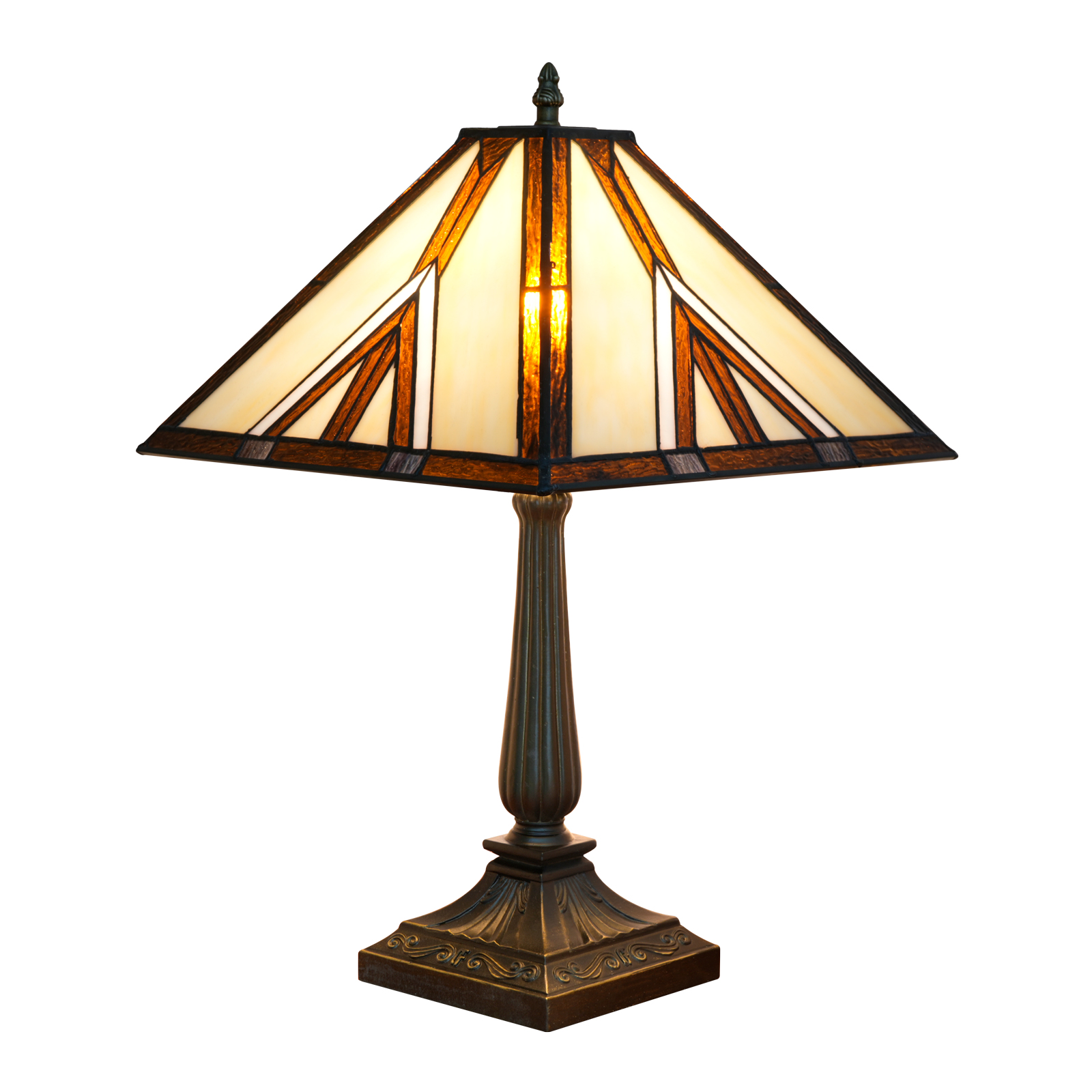 Blivuself Tiffany Style Lamp 16 Inches Brown Lines Triangle Square Warm Atmosphere To Create Bedside Lamp Hand-Crafted Stained Glass Table Lamp Suitable For Bedroom Dining Room Study Living Room Office And Other Home Decorations OFT1367