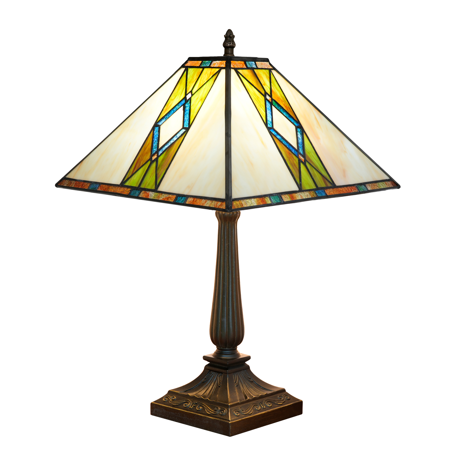 Blivuself Tiffany Style Lamp 16 Inch Warm Green Square Warm Atmosphere To Create A Bedside Lamp Handmade Stained Glass Table Lamp For Bedroom Dining Room Study Living Room Office And Other Home Decoration OFT1368