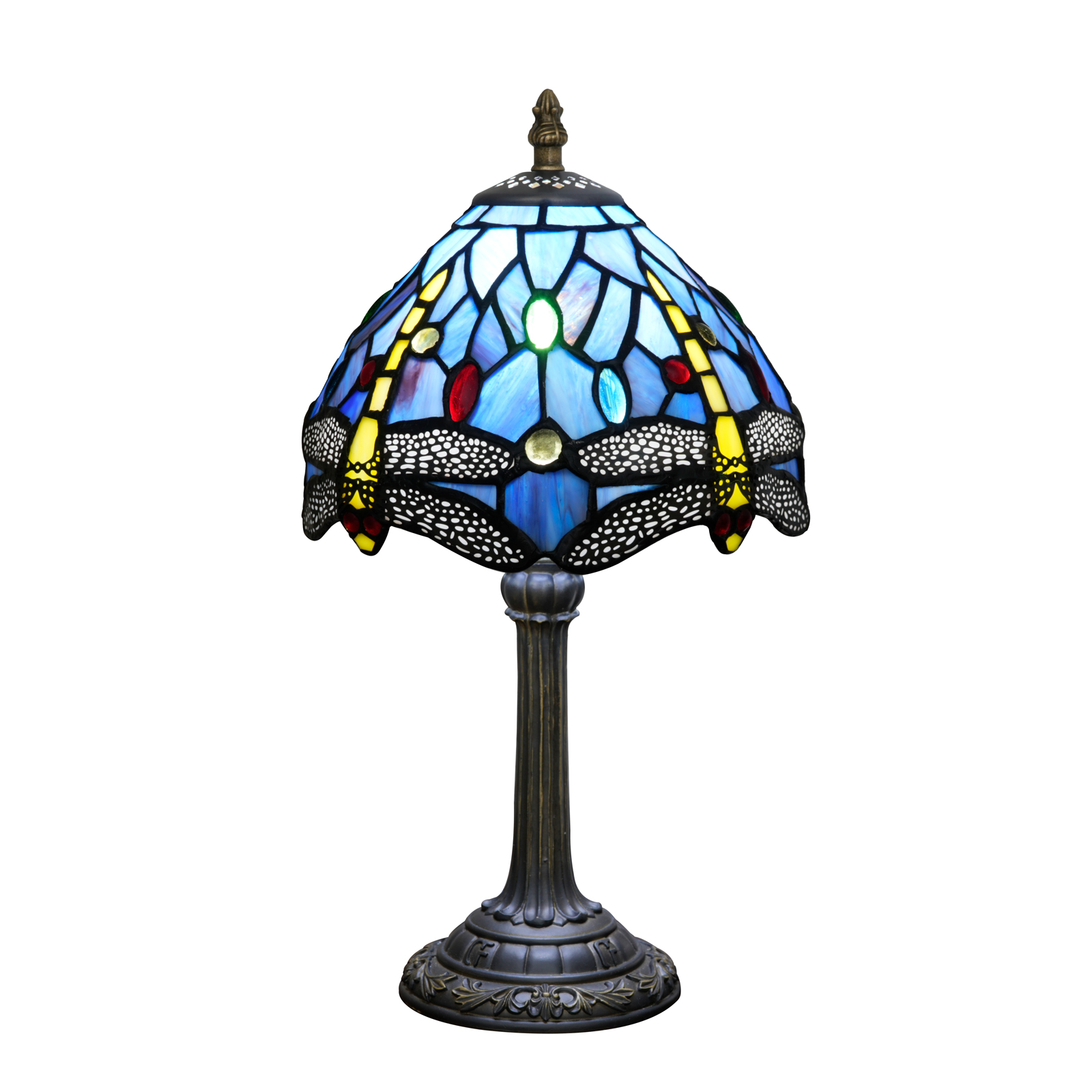 8-Inch Blivuself Tiffany Style  Stained  Table Lamp, Retro-Style Dragonfly Pattern Design Bedside Lamp, Suitable For Home Decoration In Bedrooms, Dining Rooms, Living Rooms, Etc. (OFU1221, 449 Blue Background Dragonfly)