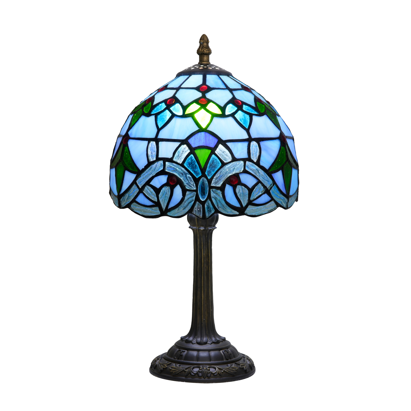 Tiffany Lamp Blue Water Pattern Baroque Bedside Lamp Stained Glass Lamp Handmade Fit Bedroom Dormitory Dining Room Living Room Study Room And Other Retro Home Deco Art Atmosphere Lamp（8 Inch）OFU1380