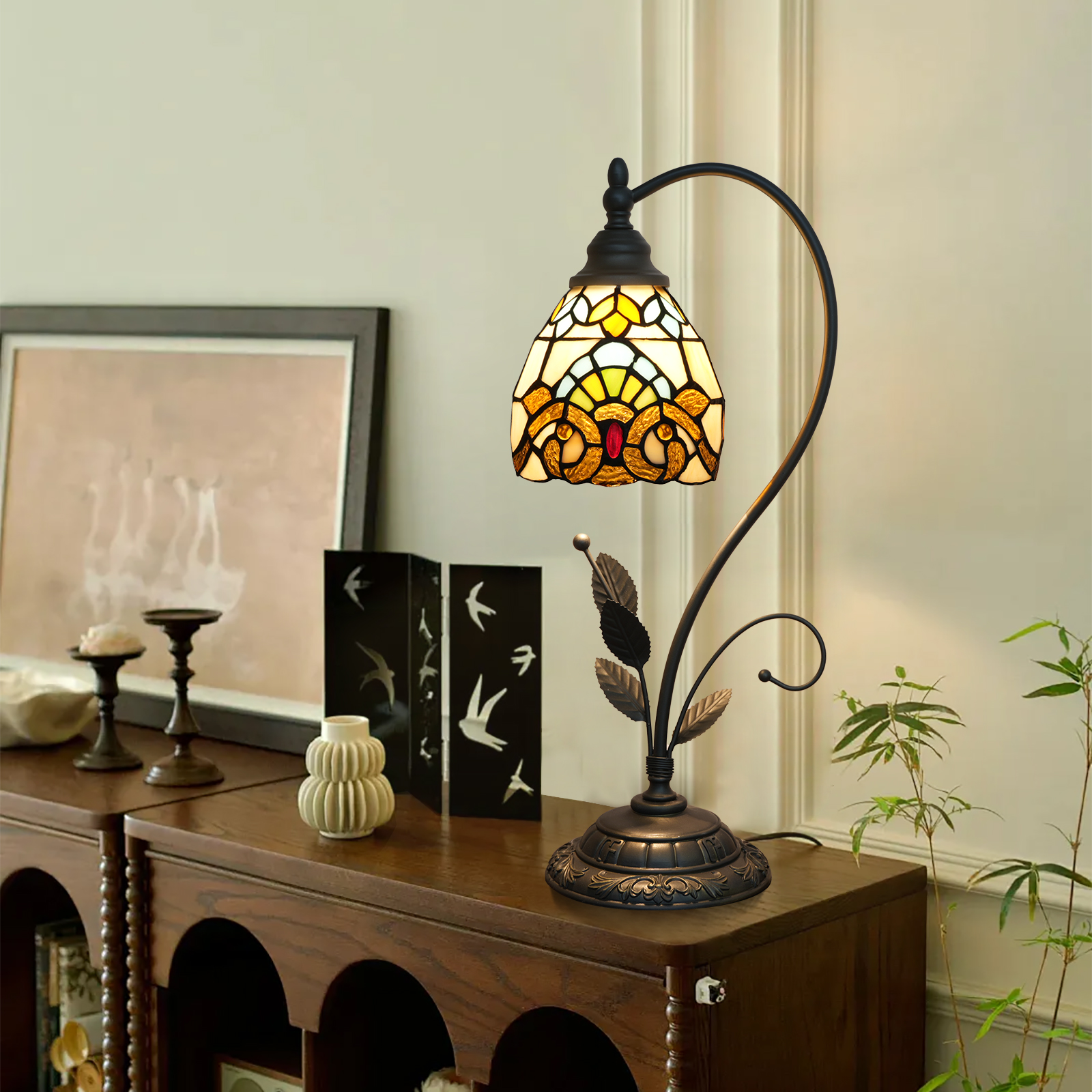 Blivuself Tiffany Lamp Light Yellow Color Glass Baroque Restoring Ancient Ways Is The Head Of A Bed Lamp Adapter Restoring Ancient Ways Such As Household Adornment Bedroom Dorm Study Restaurant Classical Art (6 Inch OFU1343)