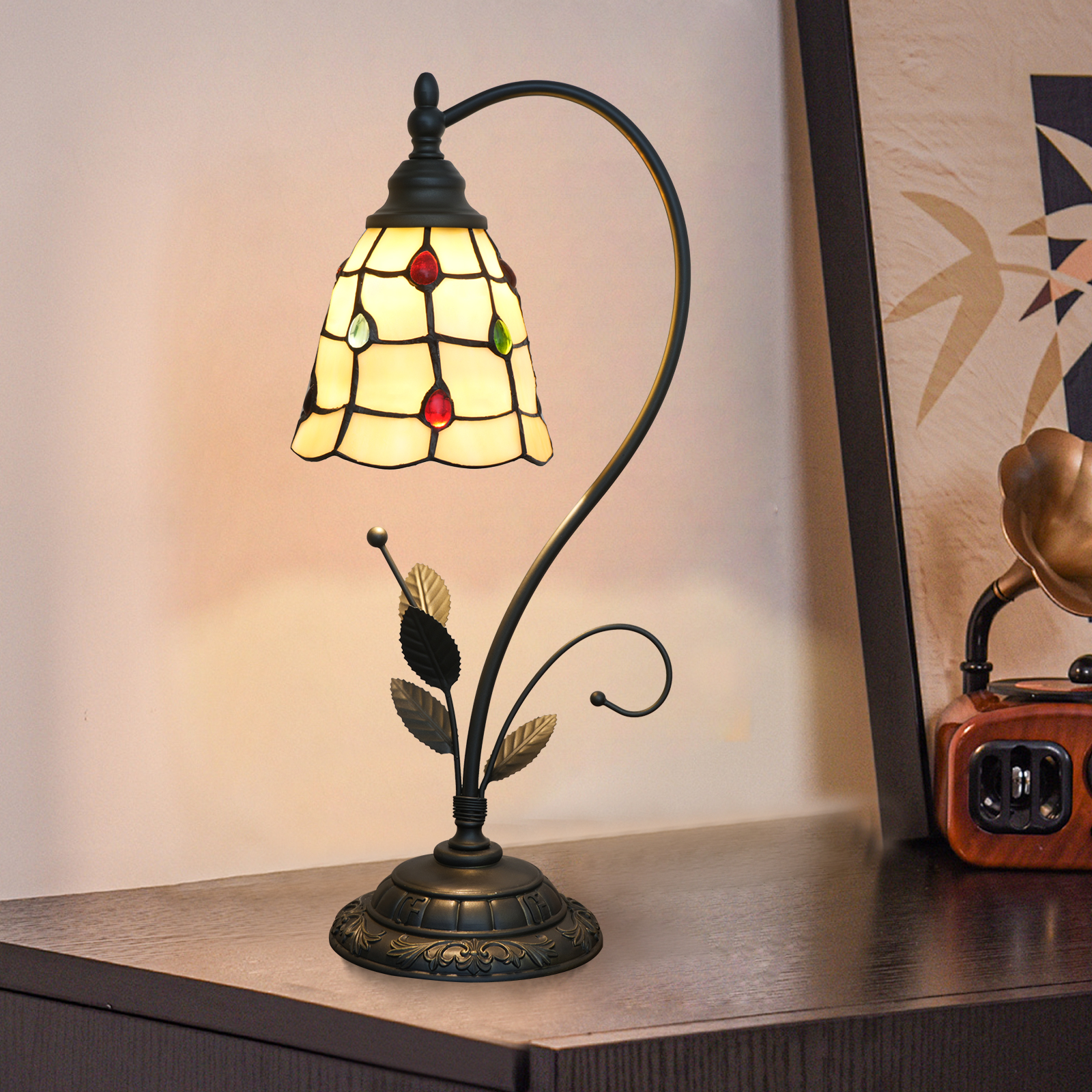 Blivuself Tiffany Lamp Stained Glass Lamp In Yellow Color Beads Restoring Ancient Ways Is The Head Of A Bed Lamp Adapter Restoring Ancient Ways Such As Household Adornment Bedroom Dorm Study Restaurant Classical Art (6 Inch OFU1350)