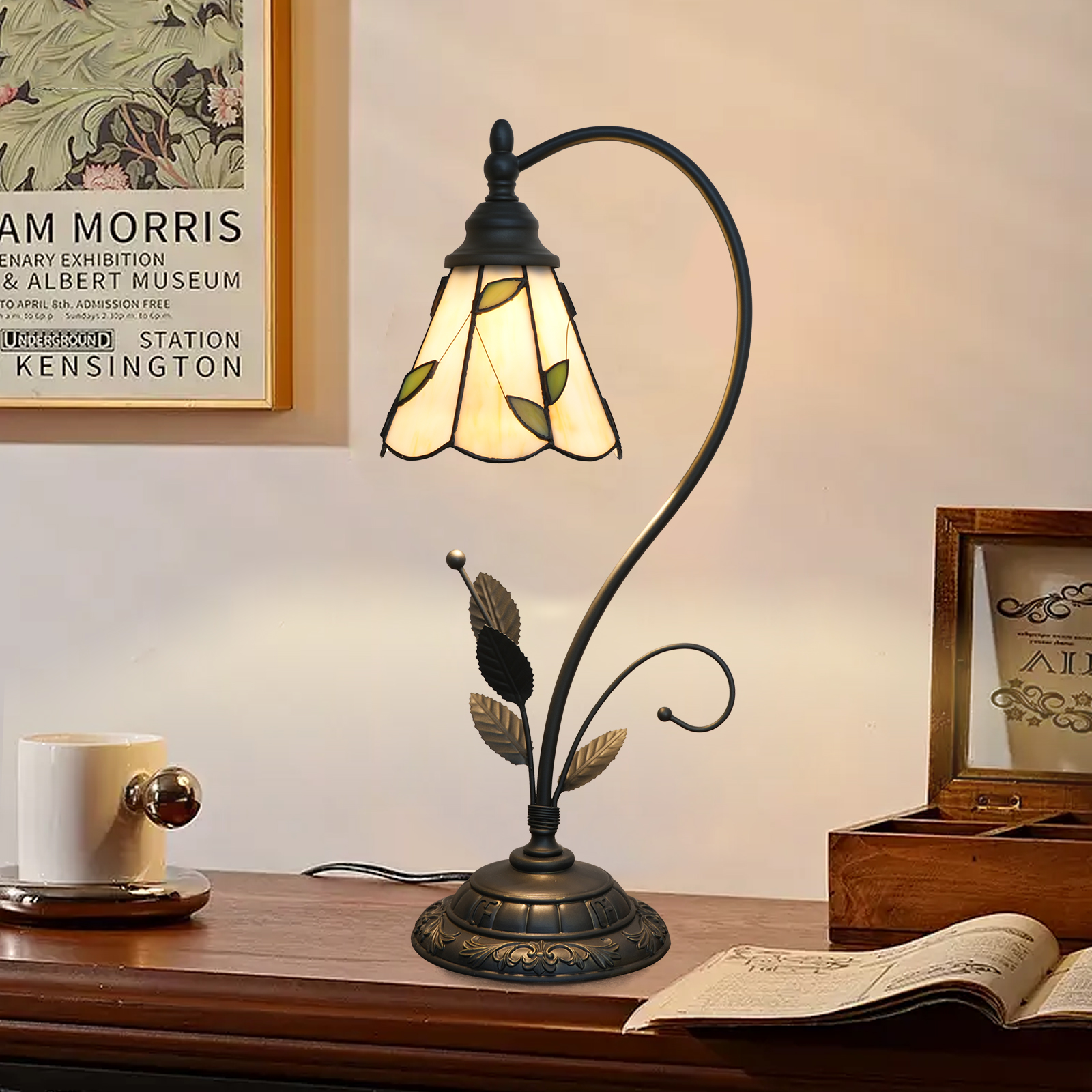 Blivuself Tiffany Lamp Stained Glass Lamp Warm Color Restoring Ancient Ways Is The Head Of A Bed Lamp Bedroom Dorm Study Leaves The Restaurant Retro Decoration Such As Classical Art Ofu1356 (6 Inches)