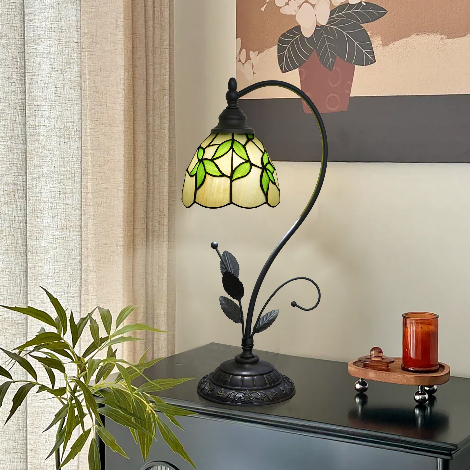 Blivuself Tiffany Lamp Stained Glass Lamp Cui Ye Yingguang Restoring Ancient Ways Is The Head Of A Bed Lamp Restaurant Bedroom Dorm Study Classical Art Restoring Ancient Ways Such As Home Outfit OFU1358 (6 Inches)
