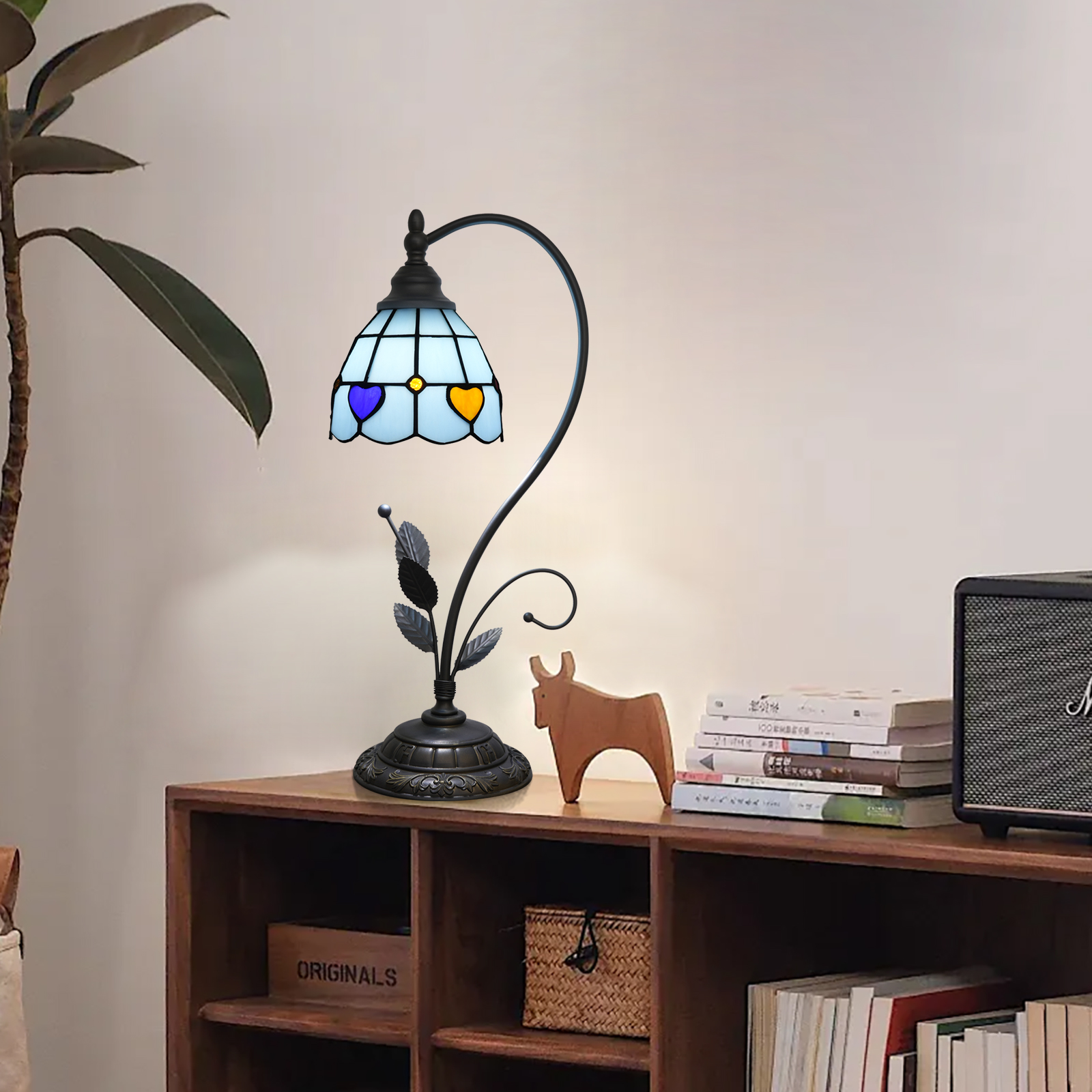 Blivuself Tiffany Lamp Stained Glass Lamp Sweetheart Blue Language Restoring Ancient Ways Is The Head Of A Bed Lamp Restaurant Bedroom Dorm Study Classical Art Restoring Ancient Ways Such As Home Outfit OFU1360 (6 Inches)
