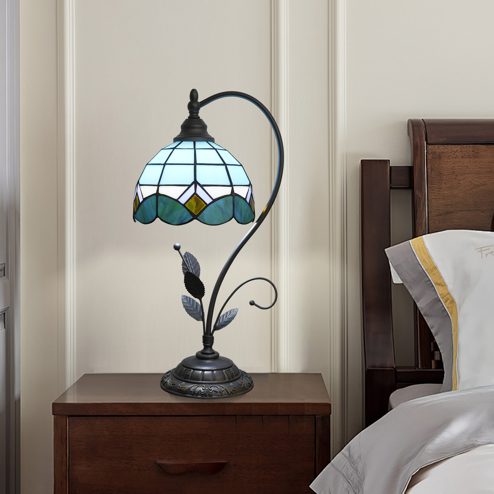 Blivuself Tiffany Lamp Stained Glass Lamp Blue Rhyme Time Restoring Ancient Ways Is The Head Of A Bed Lamp Restaurant Bedroom Dorm Study Classical Art Restoring Ancient Ways Such As Home Outfit OFU1364 (8 Inches)
