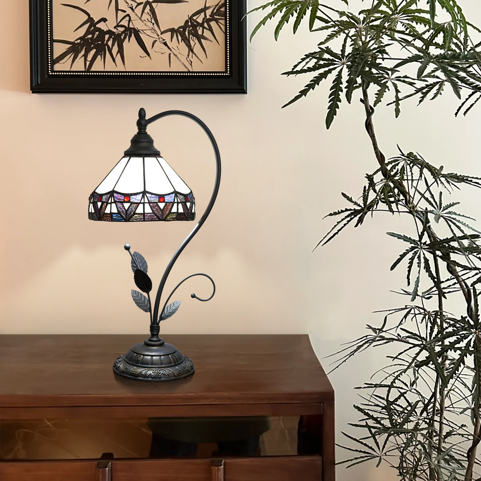 Blivuself Tiffany Lamp Stained Glass Lamp White Restoring Ancient Ways Such As Roman Restoring Ancient Ways Is The Head Of A Bed Lamp Restaurant Bedroom Dorm Study Classical Decoration Art OFU1368 (8 Inches)