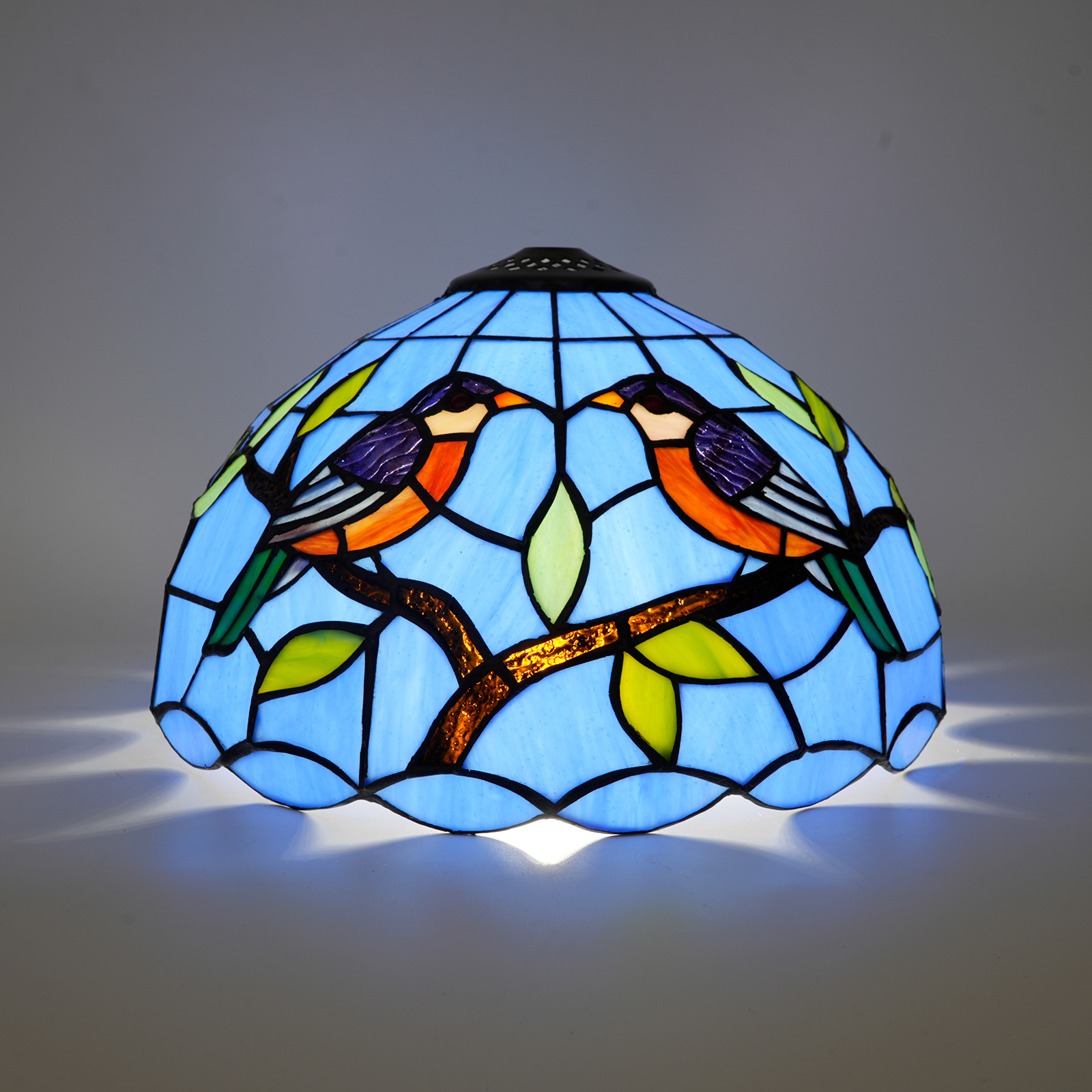 欧琈蒂凡尼风格10英寸手工制作创意蓝色双鸟彩色玻璃灯罩适用于传统复古风格的家居装饰，例如具有古典艺术工艺的台灯吊灯和吸顶灯DZ12044X