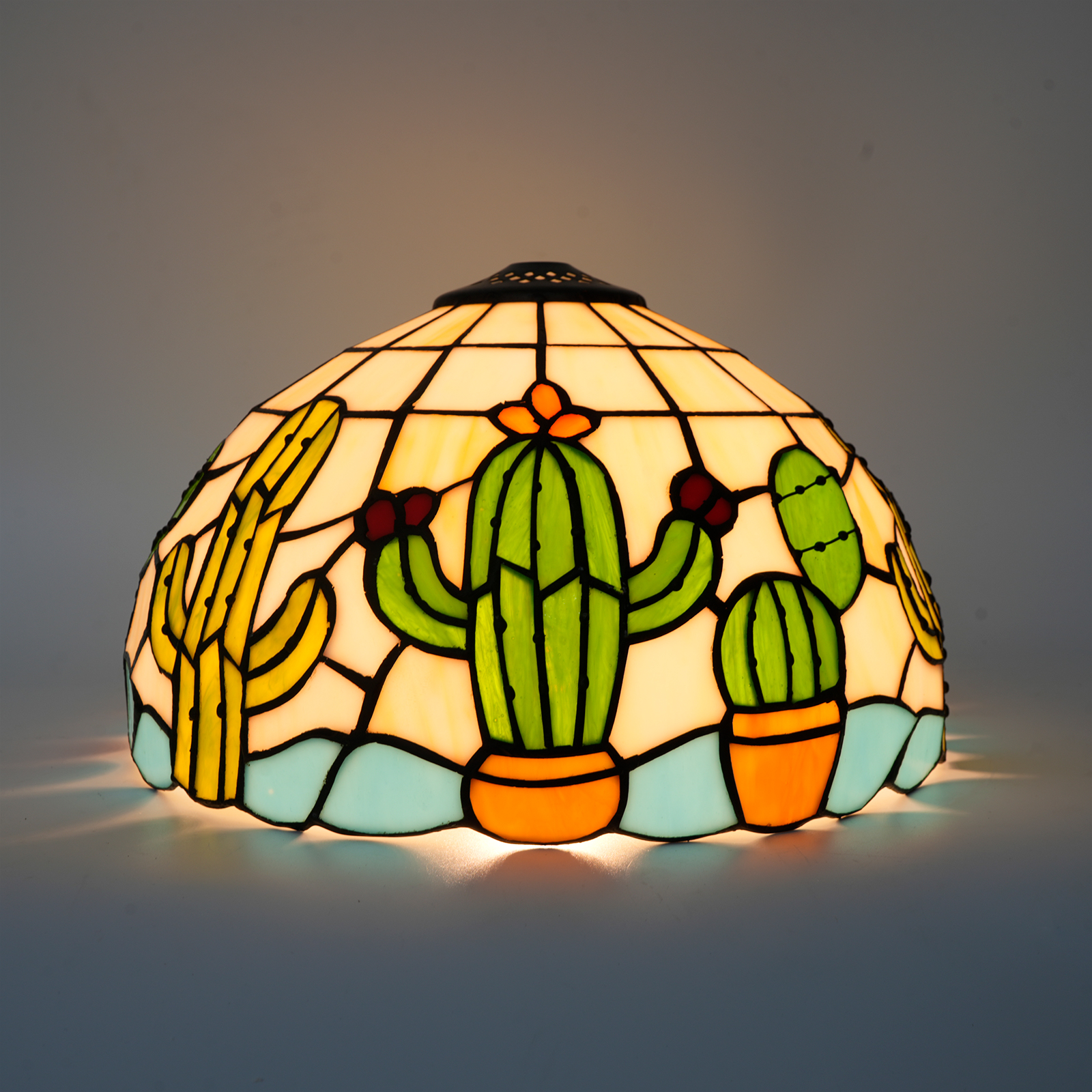 欧琈蒂凡尼风格12寸手工创意童趣仙人掌彩色玻璃灯罩适用于台灯吊灯吸顶灯等传统复古风格家装古典艺术工艺DZ12045X