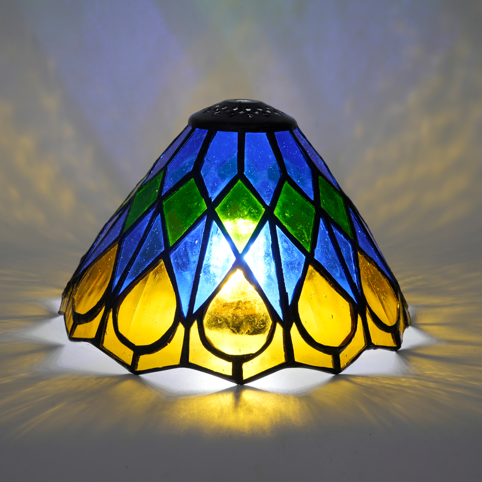 欧琈蒂凡尼风格手工创意彩色玻璃灯罩8寸蓝色方形水滴适配台灯吊灯等传统复古风格家装古典艺术工艺DZ08090X