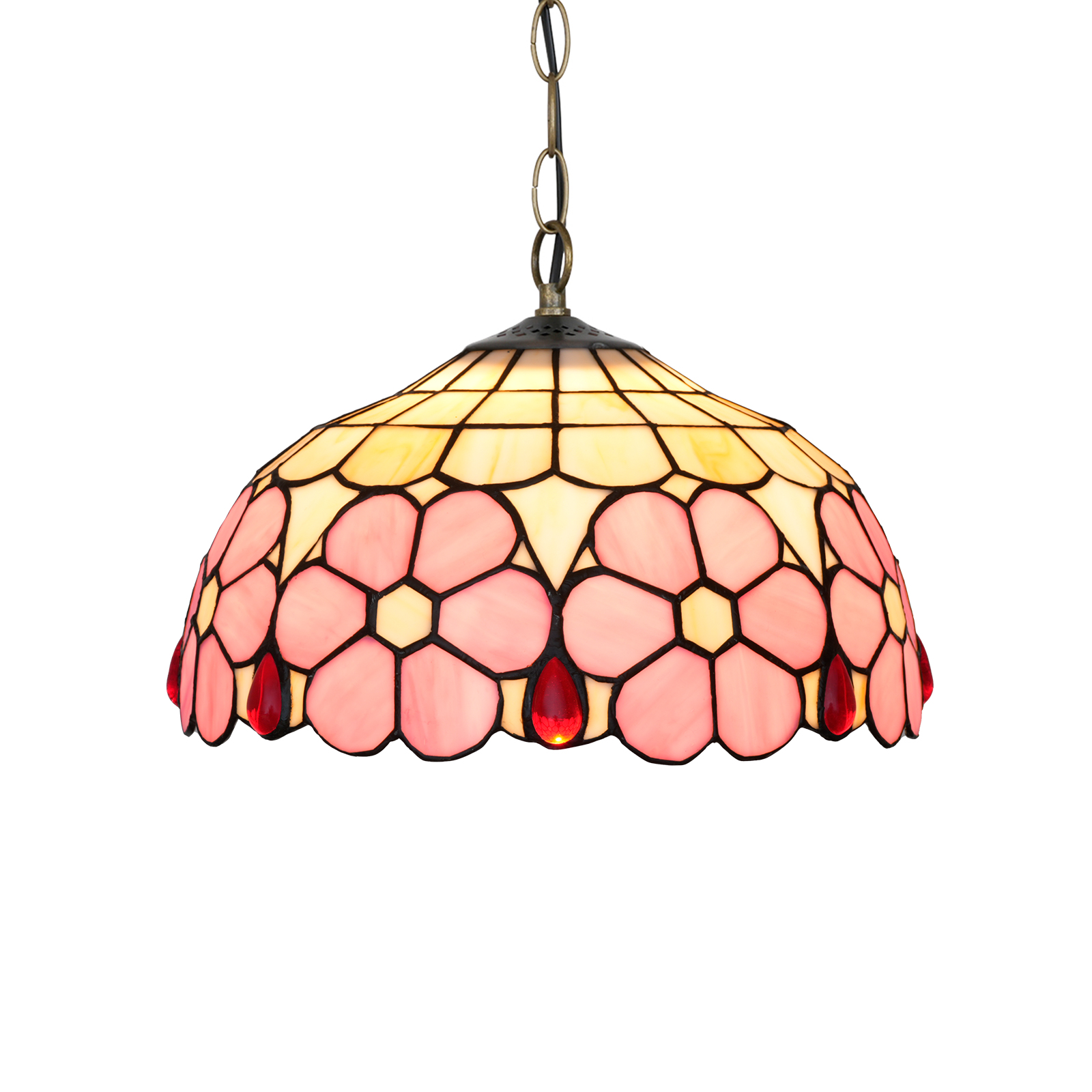 Blivuself Tiffany Style Handmade Creative Stained Glass Chandelier 12 Inches Pink Flowers For Bedroom Dormitory Living Room Dining Room Traditional Retro Style Home Decoration Classical Art OFP1377