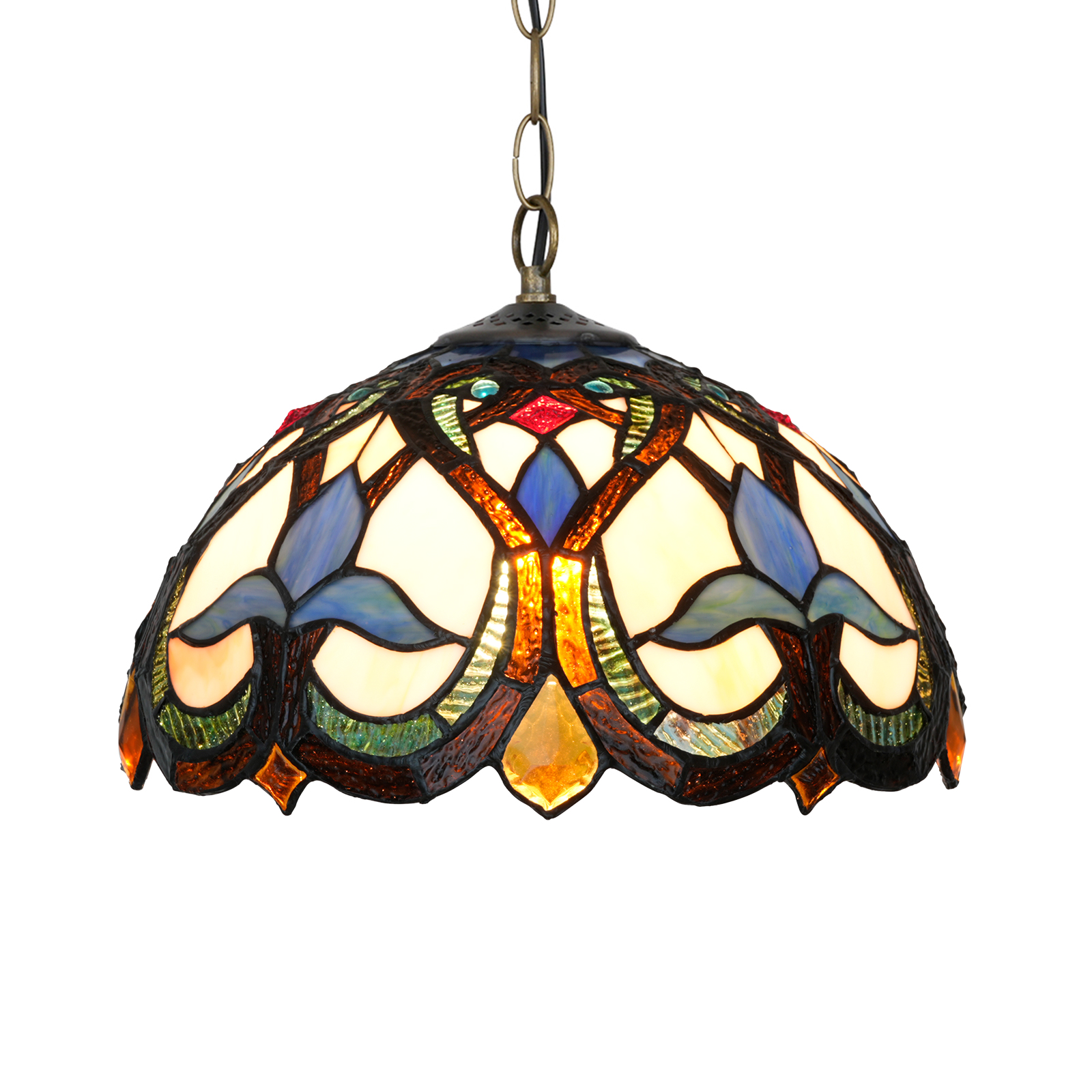Blivuself Tiffany Style Handmade Creative Stained Glass Chandelier 12 Inch Blue Peach Iris Suitable For Bedroom Dormitory Living Room Dining Room Traditional Retro Style Home Decoration Classical Art OFP1370