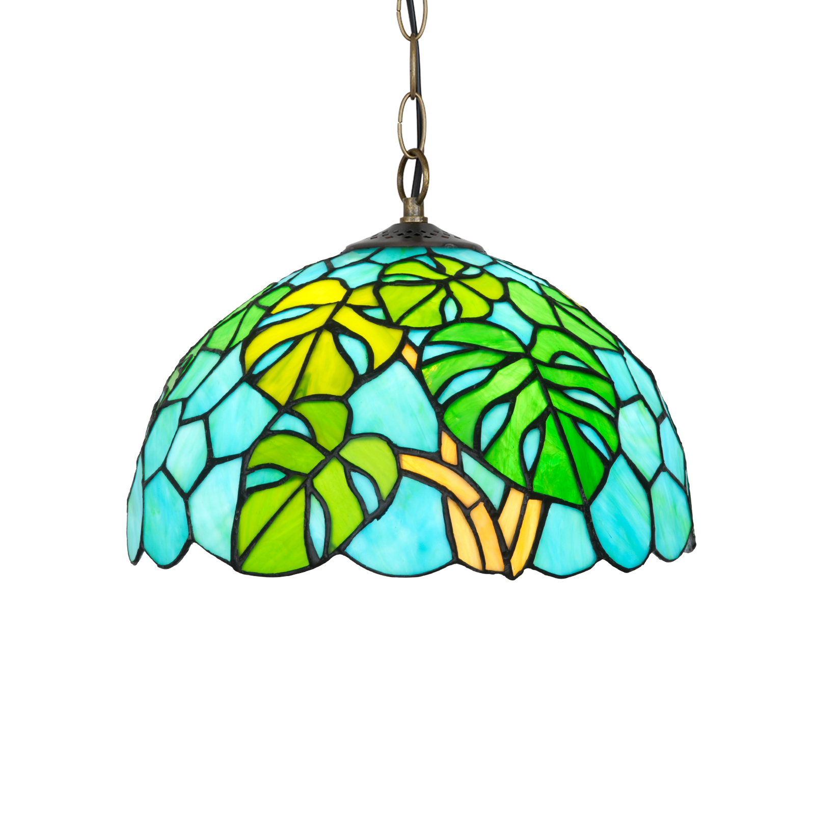 Blivuself Tiffany Style Handmade Creative Stained Glass Chandelier 12 Inch Green Turtle Back Bamboo Adapted To The Bedroom Dormitory Living Room Dining Room Traditional Retro Style Home Decoration Classical Art  OFP1372