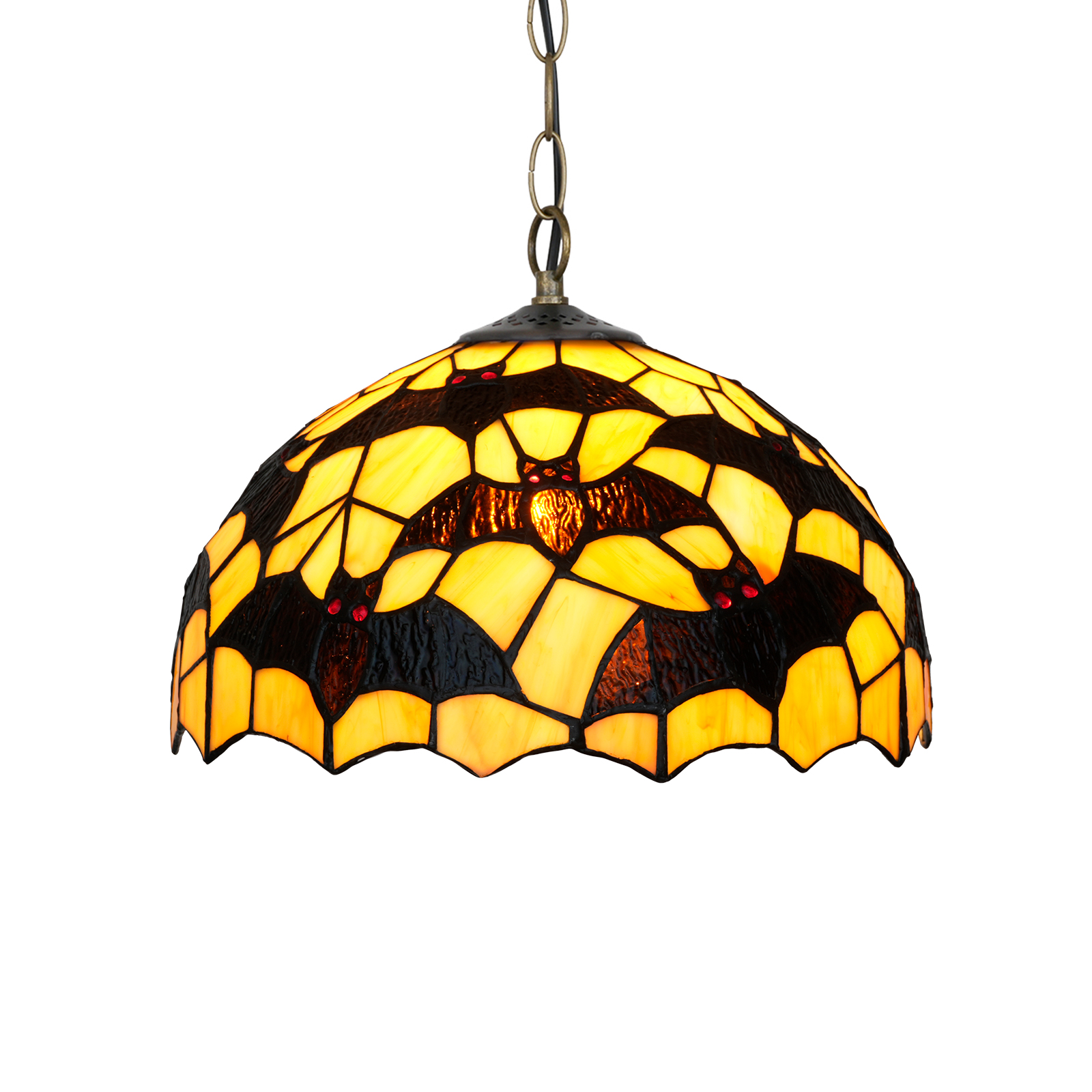 Blivuself Tiffany Style Handmade Creative Stained Glass Chandelery 12 Inch Yellow Bottom Bat Adapted To The Bedroom Dormitory Living Room Dining Room Traditional Retro Style Home Decoration Classical Art OFP1373