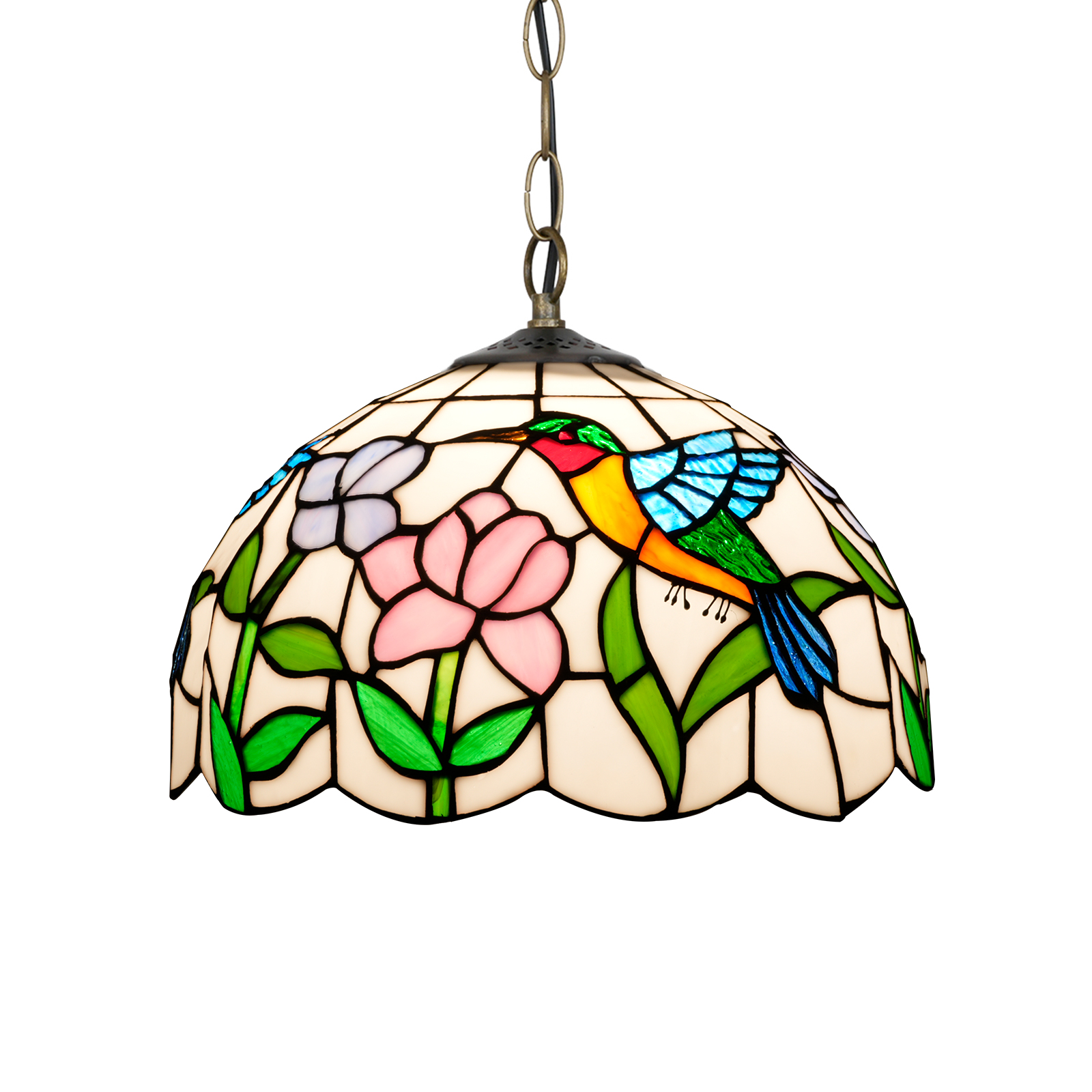 Blivuself Tiffany Style Handmade Creative Stained Glass Chandelier 12 Inch Blue Hummingbird Adapted To Bedroom Dormitory Living Room Dining Room Traditional Retro Style Home Decoration Classical Art OFP1375