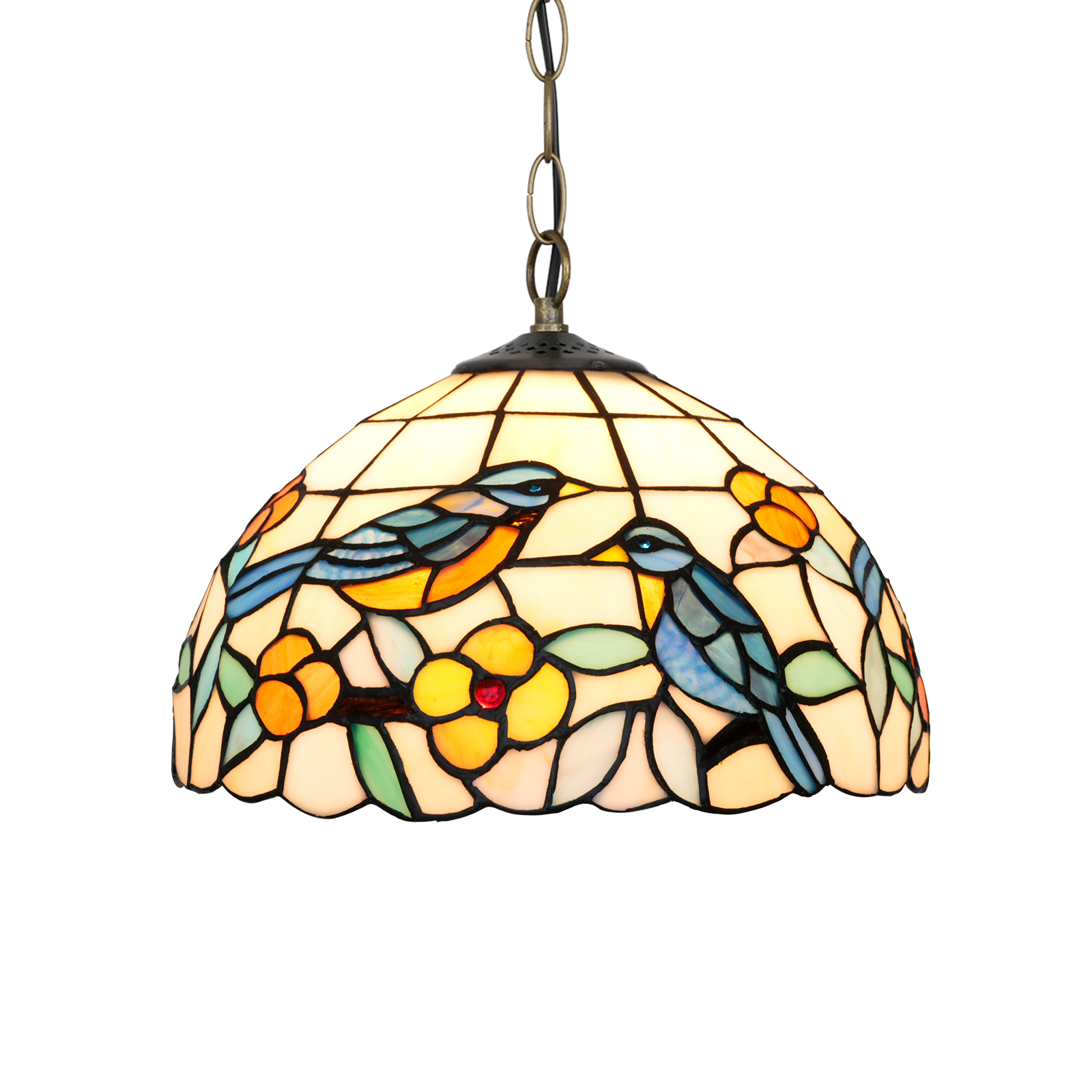 Blivuself Tiffany Style Handmade Creative Stained Glass Chandelier Robin Fit Bedroom Dormitory Living Room Dining Room Traditional Retro Style Home Decoration Classical Art Craft OFP1376