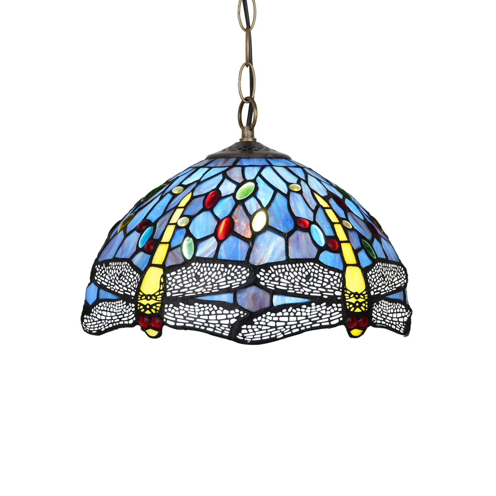 Blivuself Tiffany Style Handmade Creative Stained Glass Chandelier Blue Dragonfly Adapted Bedroom Dormitory Living Room Dining Room Traditional Retro Style Home Decoration Classical Art OFP1378