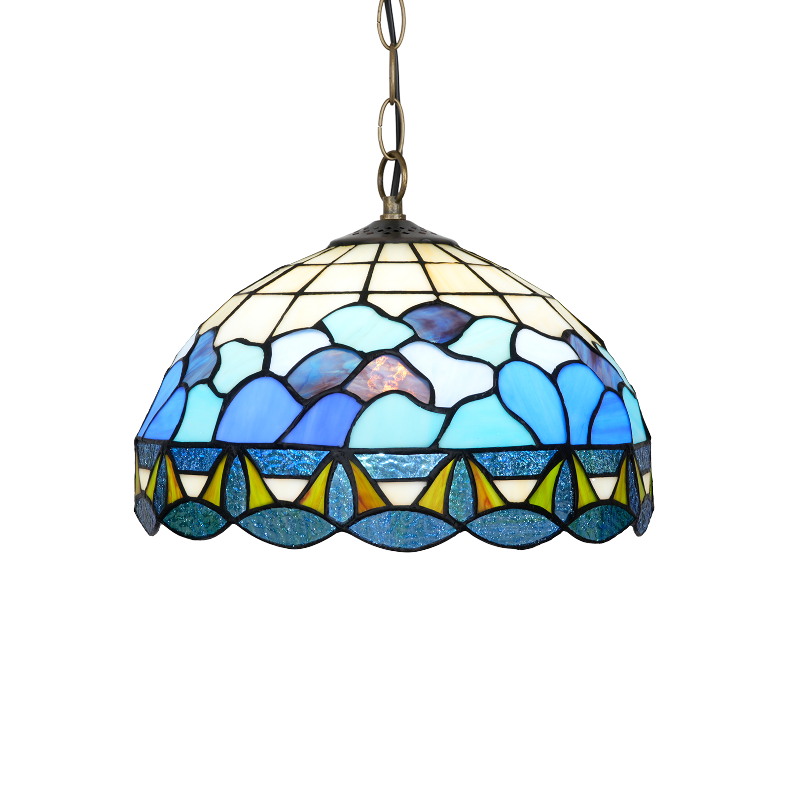 Blivuself Tiffany Style Handmade Creative Stained Glass Chandelier Blue White Spray Adapted To Bedroom Dormitory Living Room Dining Room Traditional Retro Style Home Decoration Classical Art OFP1379