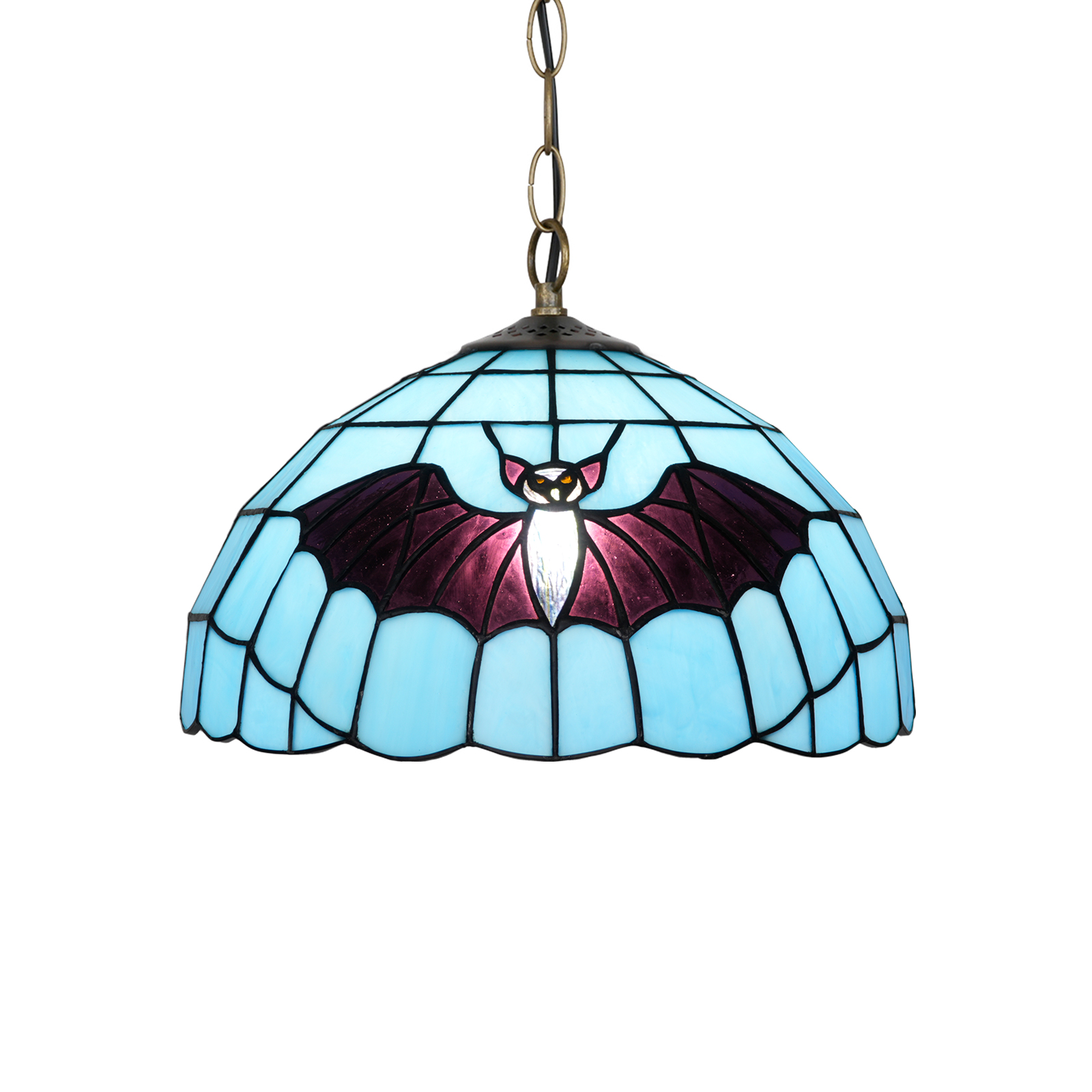 Blivuself Tiffany Style Handmade Creative Stained Glass Chandelier Blue Bat Adaptation Bedroom Dormitory Living Room Dining Room Traditional Retro Style Home Decoration Classical Art OFP1380