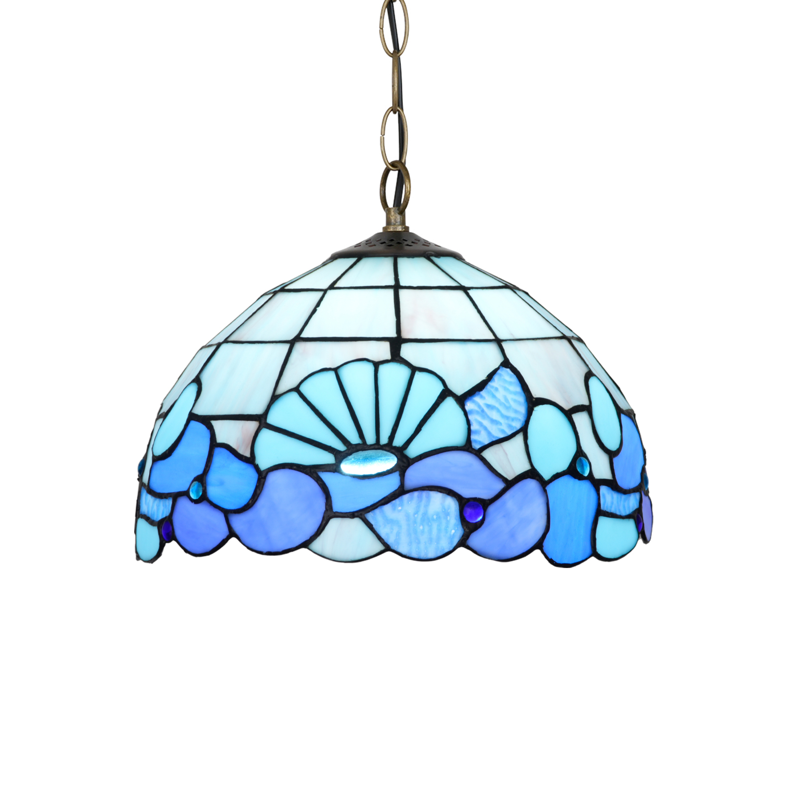 Blivuself Tiffany Style Handmade Creative Stained Glass Chandelier Blue Bottom Seawall Bedroom Dormitory Living Room Dining Room Traditional Retro Style Home Decoration Classical Art OFP1381