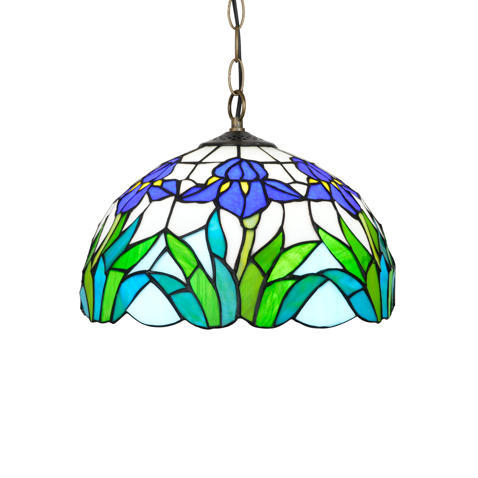 Blivuself Tiffany Style Handmade Creative Stained Glass Chandelier Blue Iris Adapted Bedroom Dormitory Living Room Dining Room Traditional Retro Style Home Decoration Classical Art OFP1382