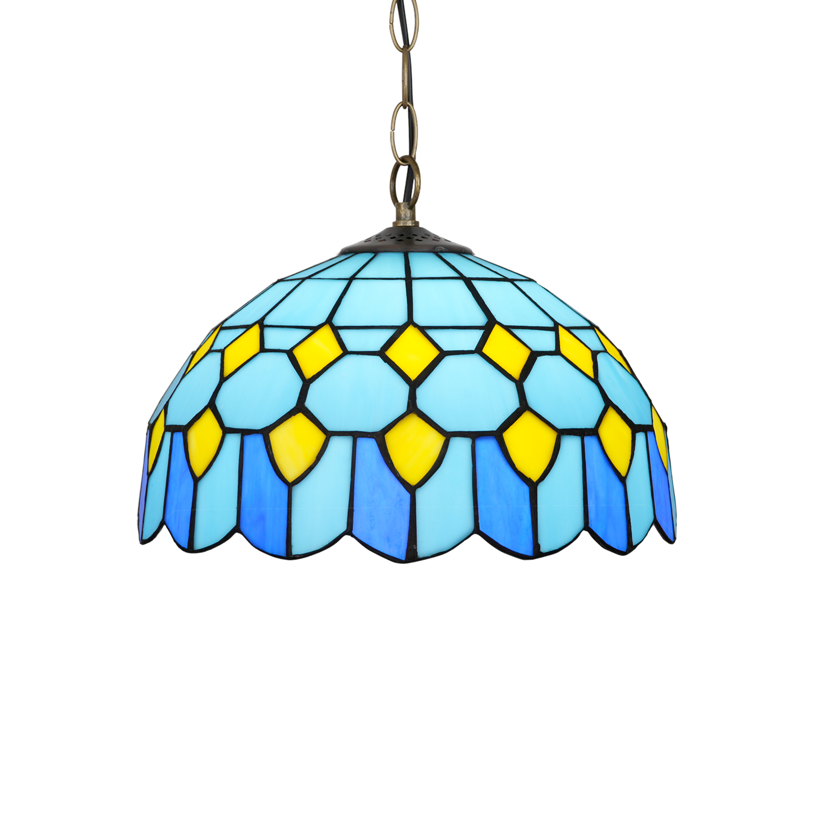 Blivuself Tiffany Style Handmade Creative Stained Glass Chandelier Blue Square Bedroom Dormitory Living Room Dining Room Traditional Retro Style Home Decoration Classical Art OFP1383