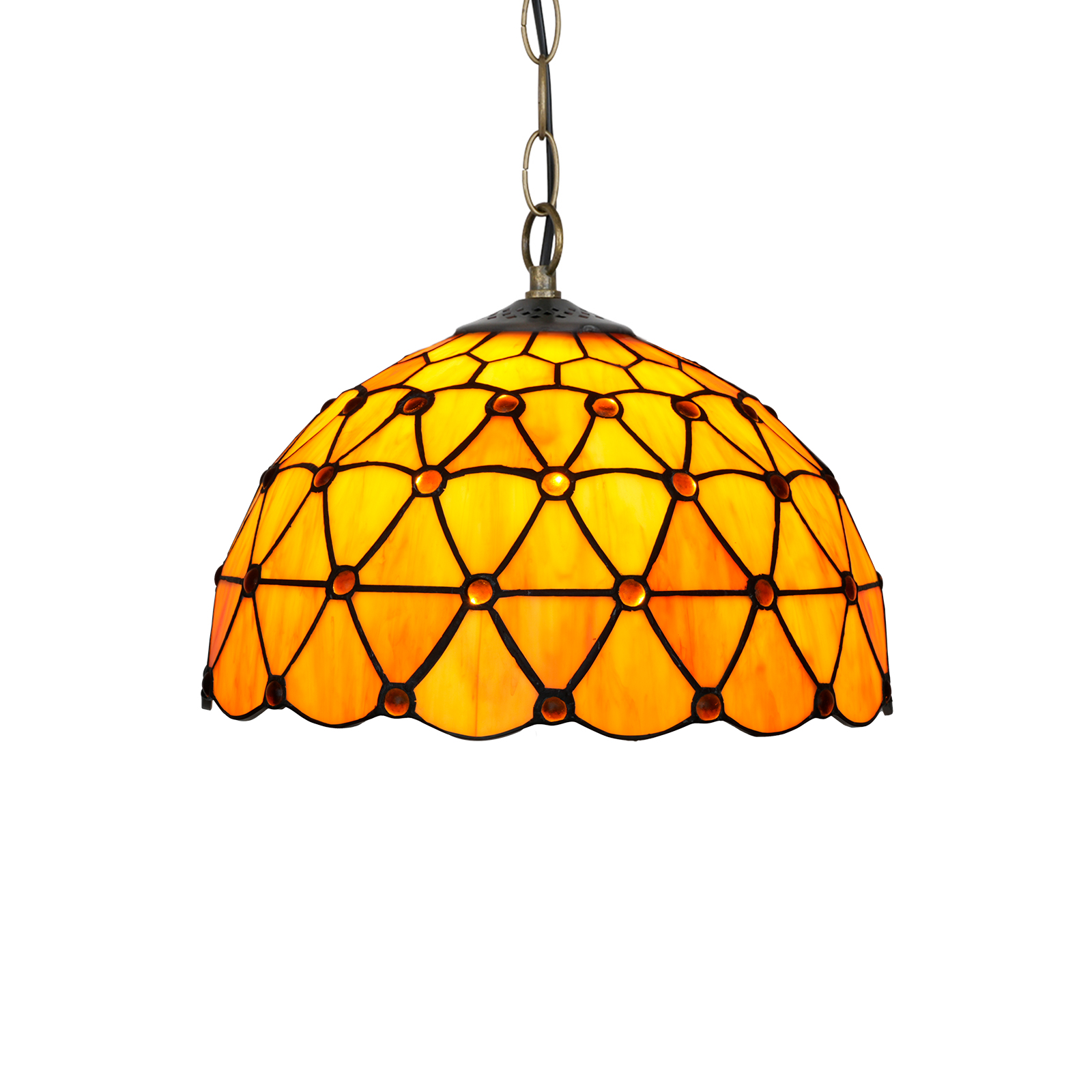 Blivuself Tiffany Style Handmade Creative Stained Glass Chandelier Brown Orange Beads Adapted Bedroom Dormitory Living Room Dining Room Traditional Retro Style Home Decoration Classical Art OFP1384