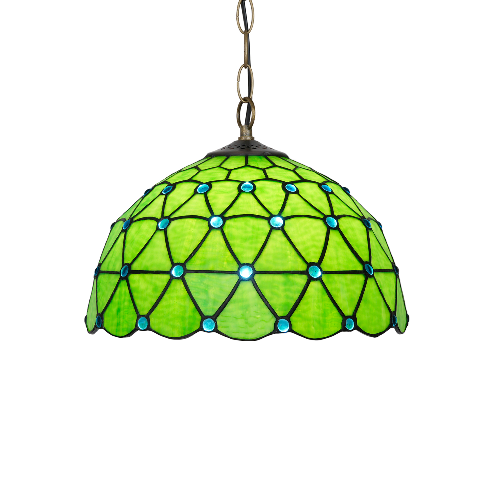 Blivuself Tiffany Style Handmade Creative Stained Glass Chandelier Green Bottom Blue Beads Adapted Bedroom Dormitory Living Room Dining Room Traditional Retro Style Home Decoration Classical Art OFP1385