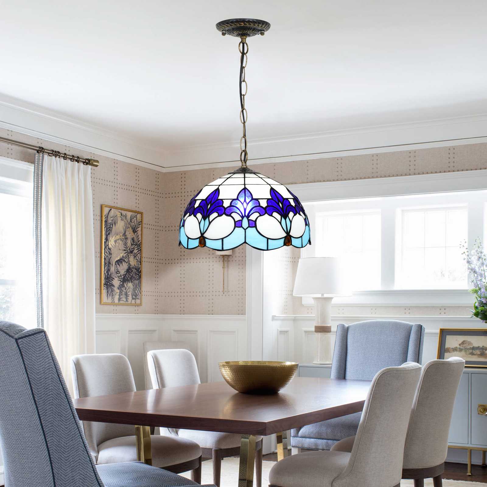 Blivuself Tiffany Style Handmade Creative Stained Glass Chandelier 10 Iris Adapted To The Bedroom Dormitory Living Room Dining Room Traditional Retro Style Home Decoration Classical Art OFP1386