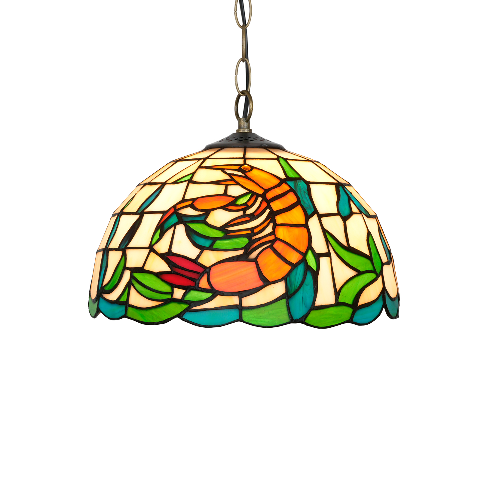 Blivuself Tiffany Style Handmade Creative Stained Glass Chandelier Orange Shrimp Adapted Bedroom Dormitory Living Room Dining Room Traditional Retro Style Home Decoration Classical Art  OFP1387