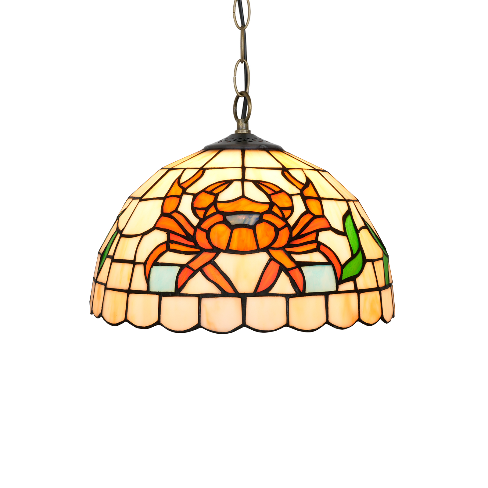 Blivuself Tiffany Style Handmade Creative Stained Glass Chandelier Orange Crab Adapted Bedroom Dormitory Living Room Dining Room Traditional Retro Style Home Decoration Classical Art Craft OFP1388