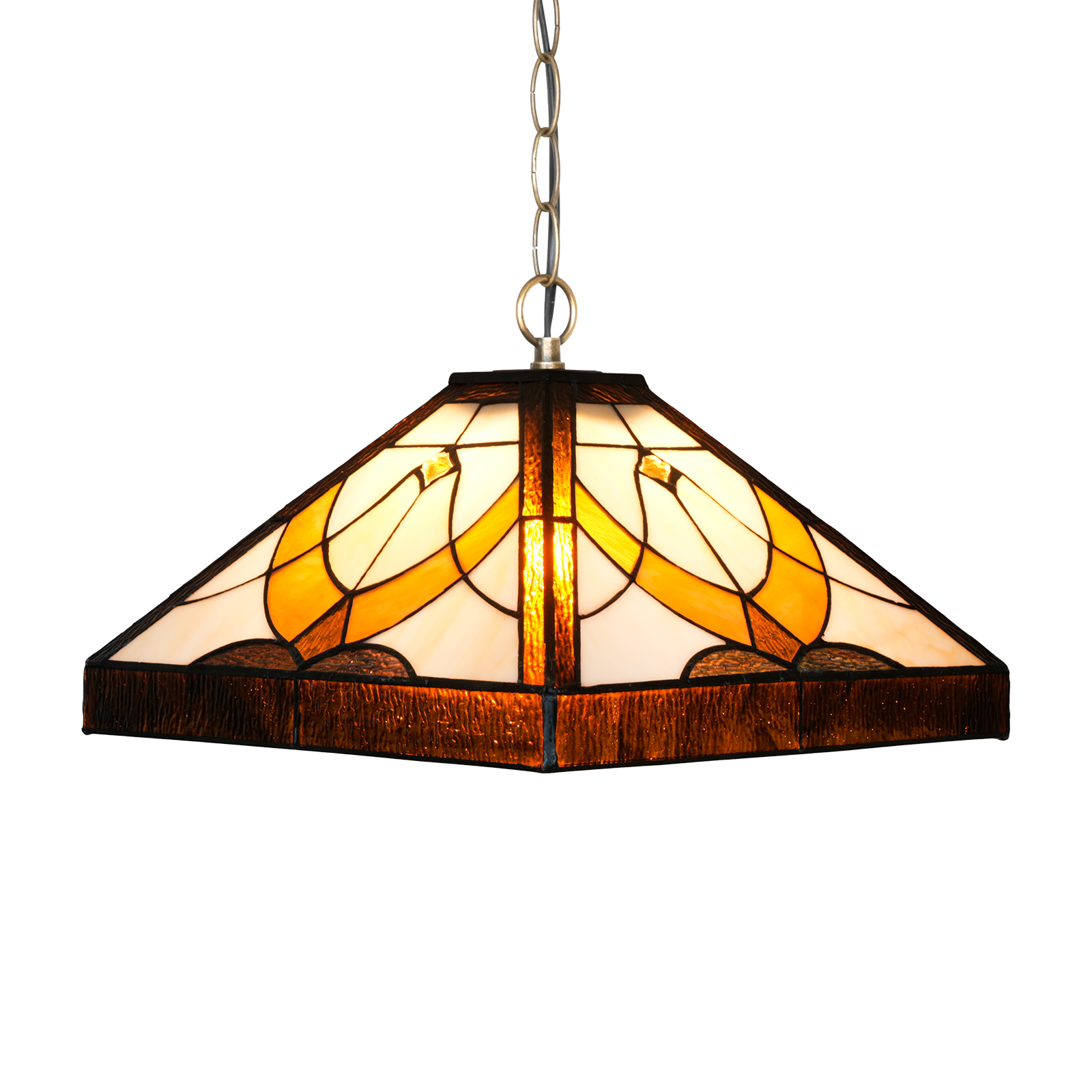 Blivuself Tiffany Style Handmade Creative Stained Glass Chandelier 16 Inch Brown Square Lamp Suitable For Bedroom Dormitory Living Room Dining Room Traditional Retro Style Home Decoration Classical Art OFP1406