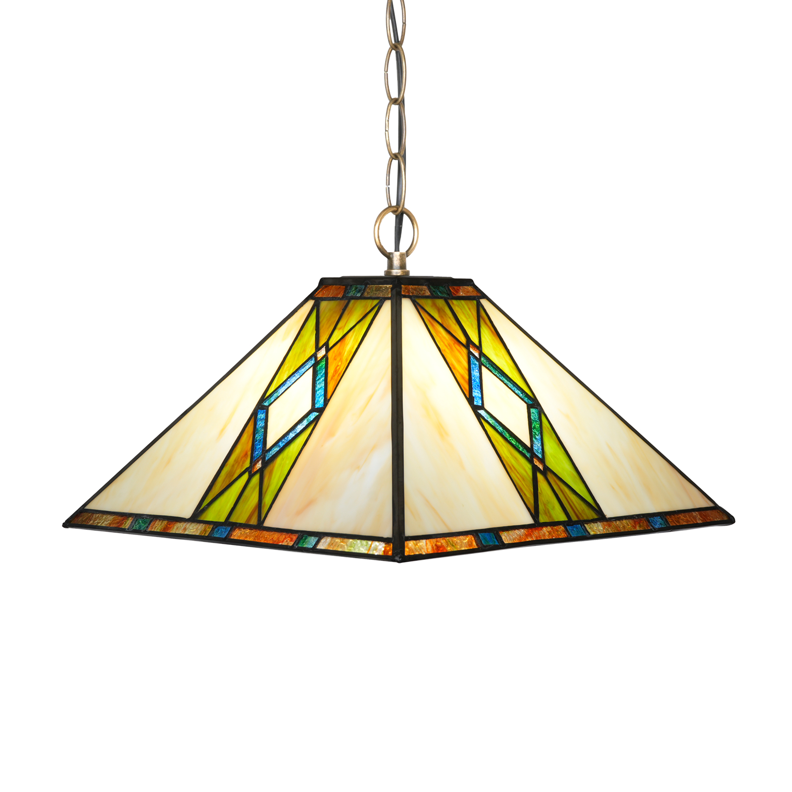Blivuself Tiffany Style Handmade Creative Stained Glass Chandelier 16 Inch Tea Green Square Lamp Suitable For Bedroom Dormitory Living Room Dining Room Traditional Retro Style Home Decoration Classical Art OFP1407