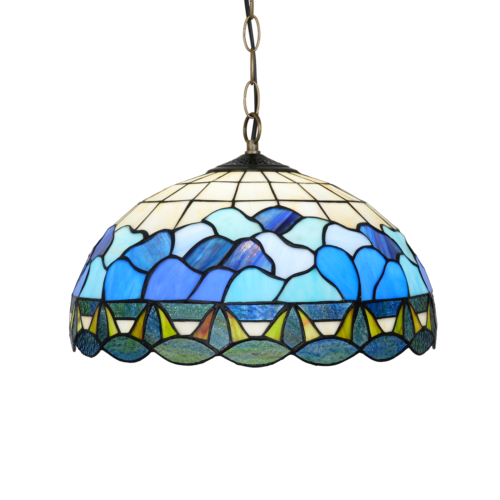 Blivuself Tiffany Style Handmade Creative Stained Glass Chandelier 16 Inches Blue And White Waves Adapted To Bedroom Dormitory Living Room Dining Room Traditional Retro Style Home Decoration Classical Art OFP1416