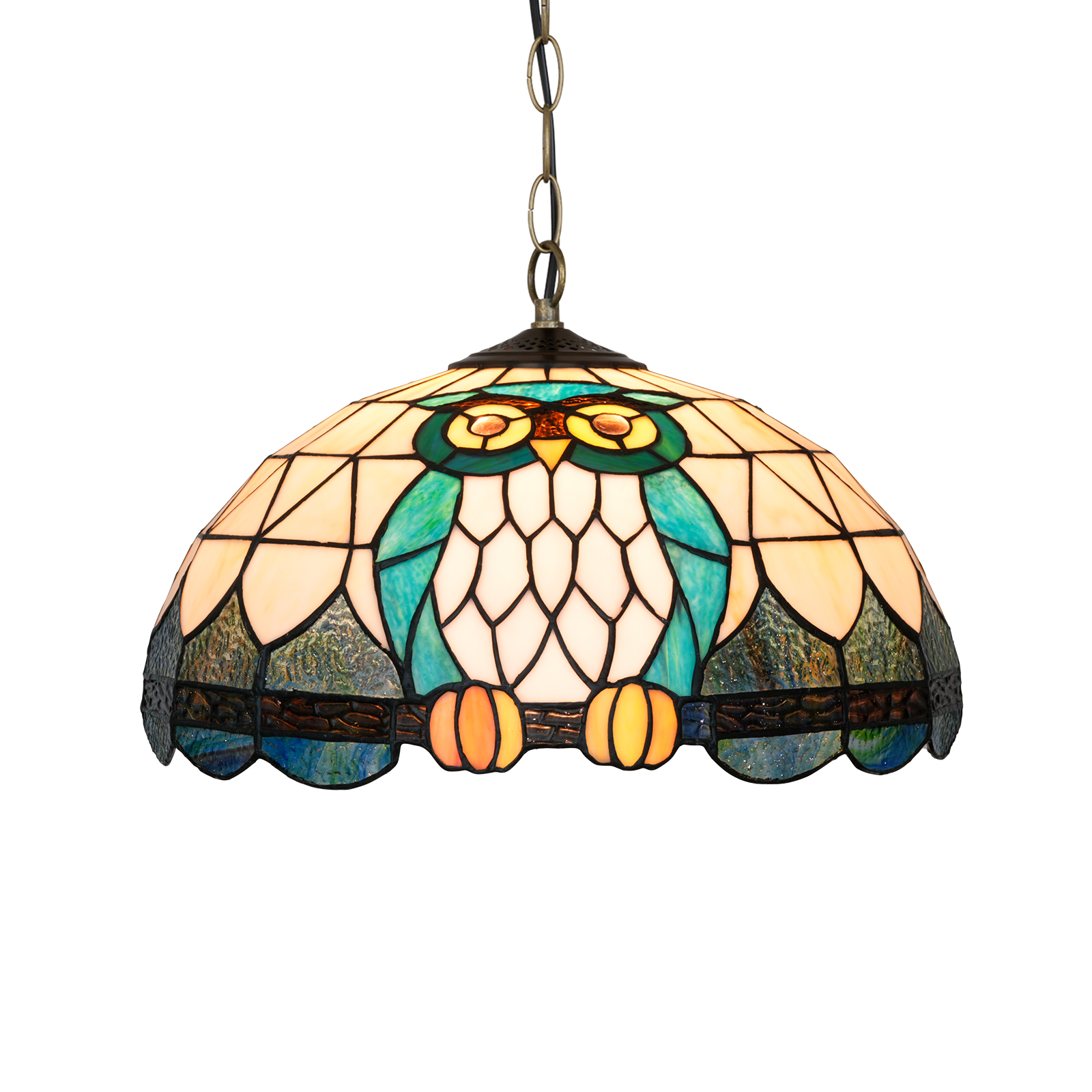 Blivuself Tiffany Style Handmade Creative Stained Glass Chandelier 16 Inch Owl Fit Bedroom Dormitory Living Room Dining Room Traditional Retro Style Home Decoration Classical Art Craft OFP1417