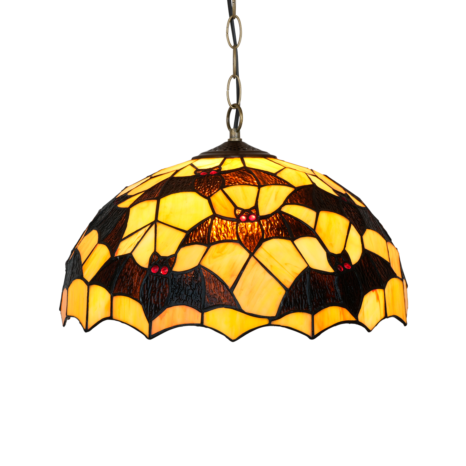 Blivuself Tiffany Style Handmade Creative Stained Glass Chandelier 16 Inch Yellow Bottom Bat Adaptation Bedroom Dormitory Living Room Dining Room Traditional Retro Style Home Decoration Classical Art Craft OFP1418