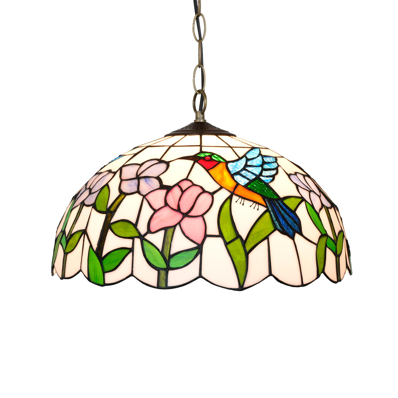Blivuself Tiffany Style Handmade Creative Stained Glass Chandelier 16 Inch Blue Hummingbird Adaptation Bedroom Dormitory Living Room Dining Room Traditional Retro Style Home Decoration Classical Art Craft OFP1419