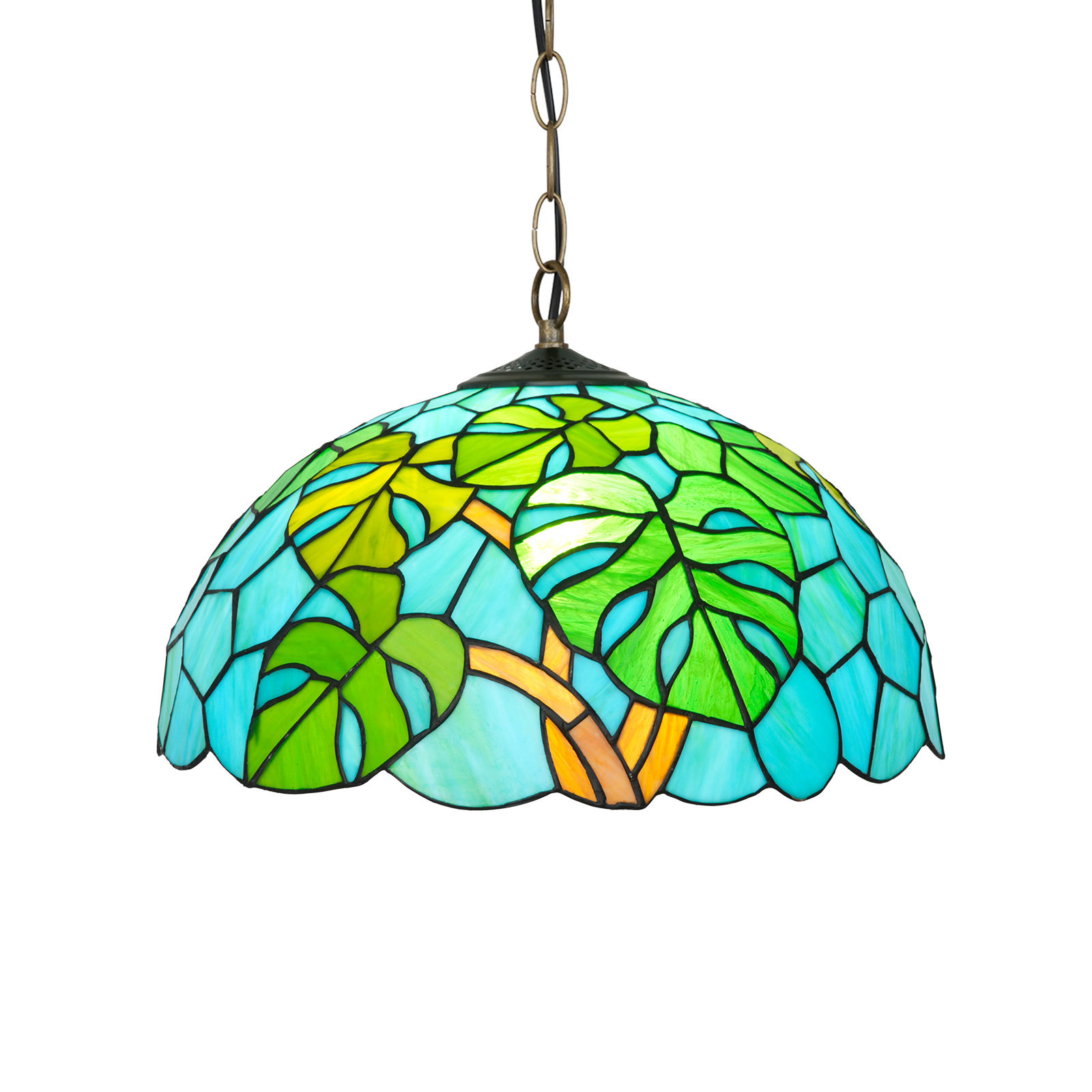 Blivuself Tiffany Style Handmade Creative Stained Glass Chandelier 16 Inch Green Tortoise Bamboo Adapted Bedroom Dormitory Living Room Dining Room Traditional Retro Style Home Decoration Classical Art OFP1421