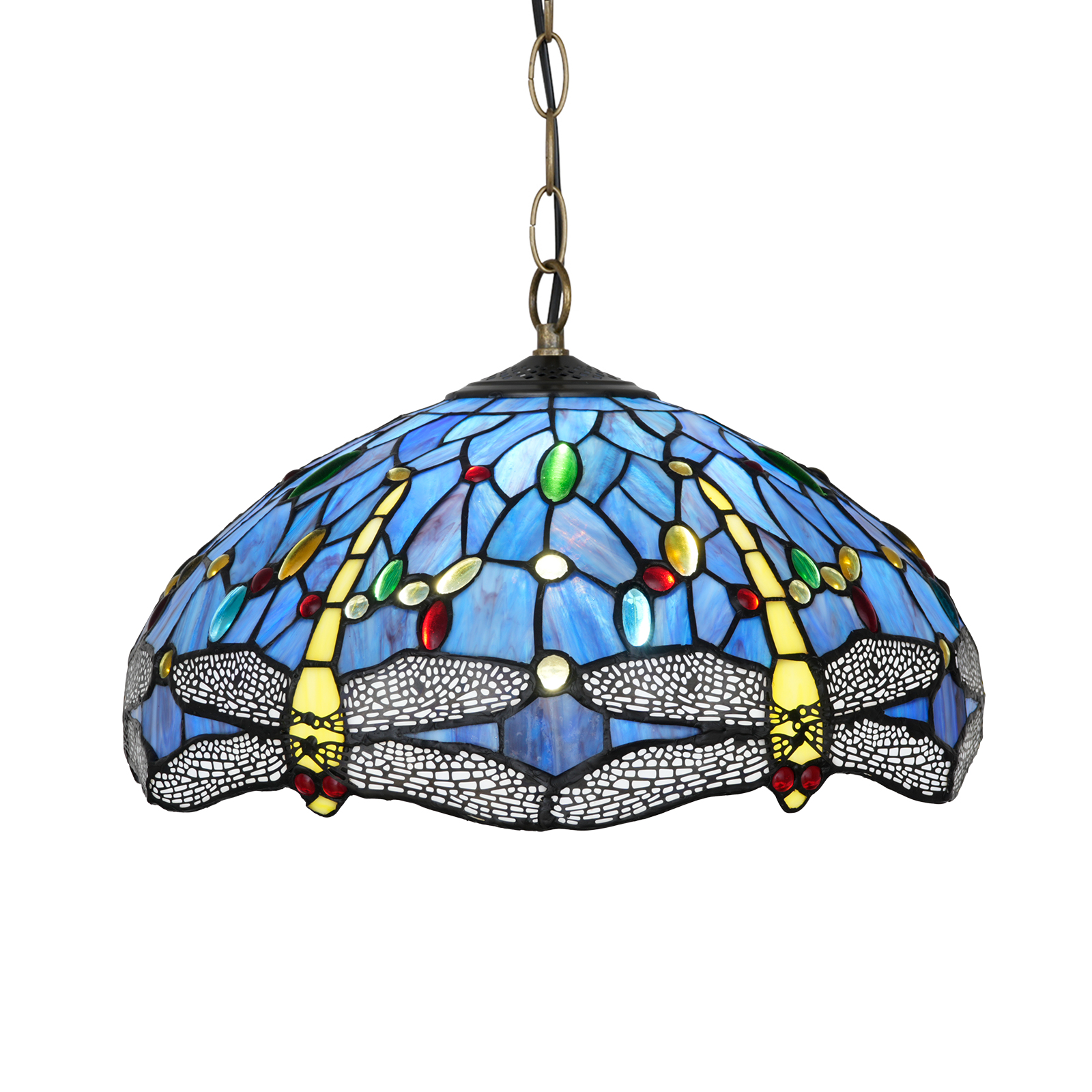 Blivuself Tiffany Style Handmade Creative Stained Glass Chandelier 16 Inch Blue Dragonfly Suitable For Bedroom Dormitory Living Room Dining Room Traditional Retro Style Home Decoration Classical Art Craft OFP1422